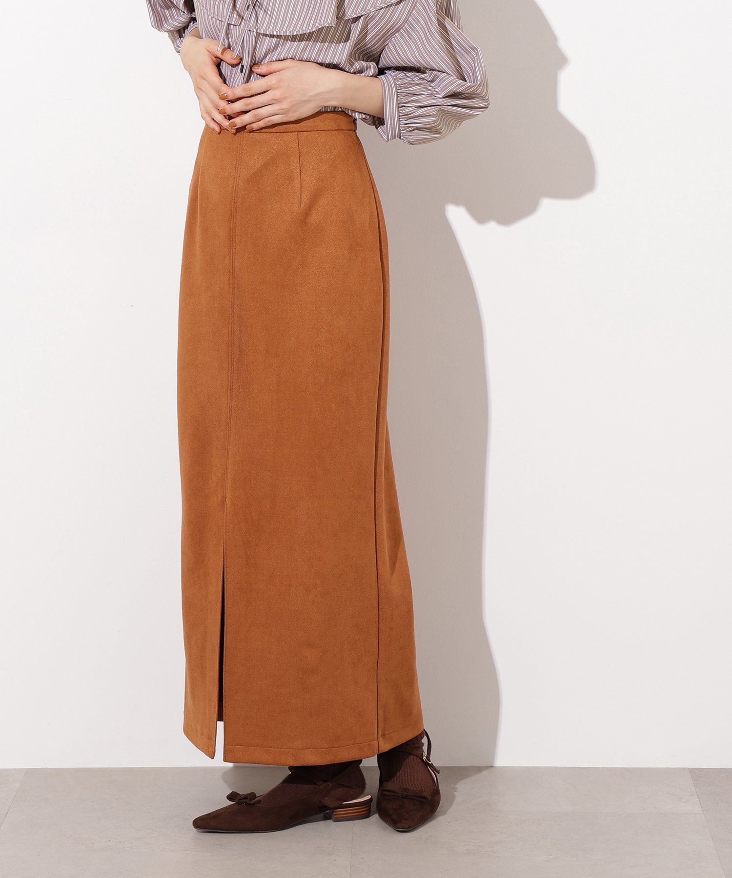 【エヌ ナチュラルビューティーベーシック/N.Natural Beauty basic】のフェイクスウェードスリットスカート インテリア・キッズ・メンズ・レディースファッション・服の通販 founy(ファニー) 　ファッション　Fashion　レディースファッション　Fashion for Women　スカート　Skirts　サンダル　Sandals, Summer Shoes　スリット　Slit, Slit Detail　トレンド　Trend, Trending Now　フロント　Front, Front Design　秋　Autumn　キャメル1|ID: prp329100004602476 ipo3291000000032726972