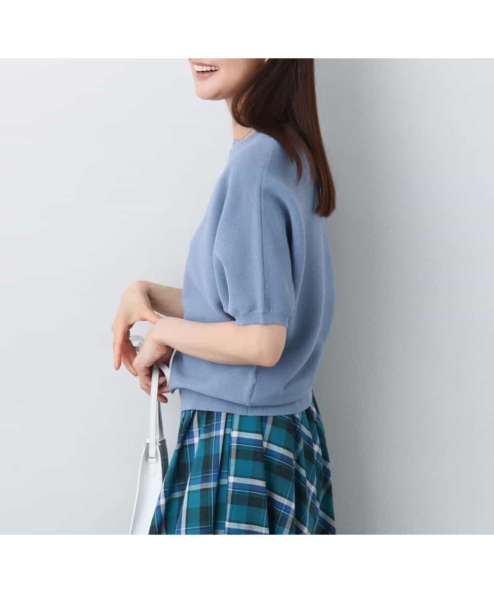 【エムケイ ミッシェルクラン/MK MICHEL KLEIN】のガーター編み五分袖ニット/洗える インテリア・キッズ・メンズ・レディースファッション・服の通販 founy(ファニー) 　ファッション　Fashion　レディースファッション　Fashion for Women　トップス・カットソー　Cut & Sew Tops　ニット　Knit Tops & Sweaters　シンプル　Simple, Minimal　バランス　Balance, Style Balance　フィット　Fit, Slim Fit　ボトム　Bottoms, Lower Wear　冬　Winter / This Winter　夏　Summer　春　Spring　洗える　Machine Washable　秋　Autumn　ライトブルー|ID: prp329100004602518 ipo3291000000032727407