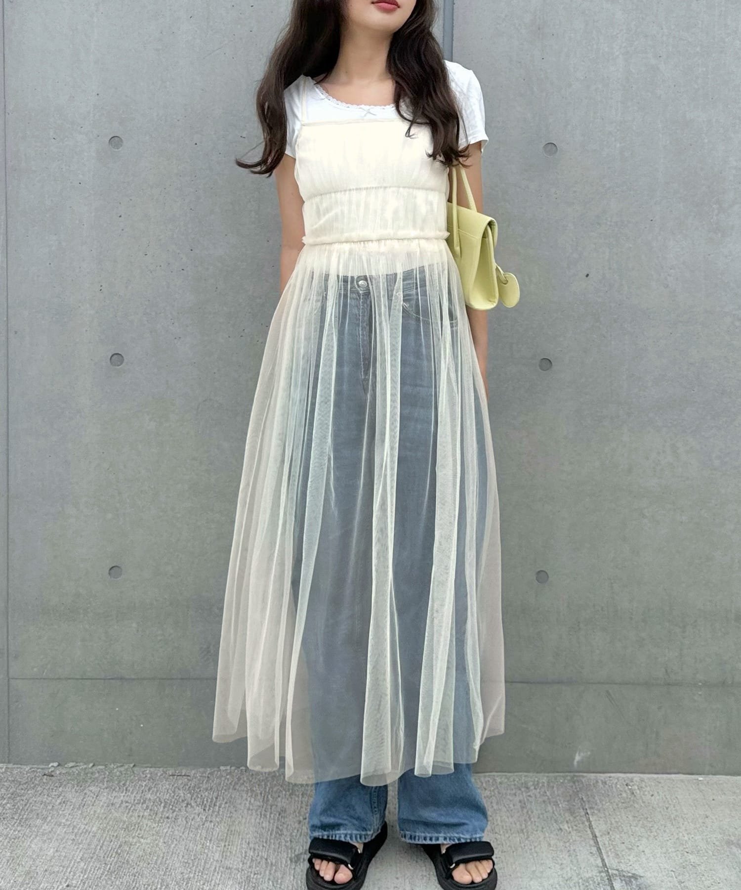 【ジュノア/JUNOAH】のチュールフレアキャミワンピース インテリア・キッズ・メンズ・レディースファッション・服の通販 founy(ファニー) 　ファッション　Fashion　レディースファッション　Fashion for Women　ワンピース　Dresses　キャミソールワンピース　Camisole Dresses　アイボリー|ID: prp329100004602541 ipo3291000000032727917