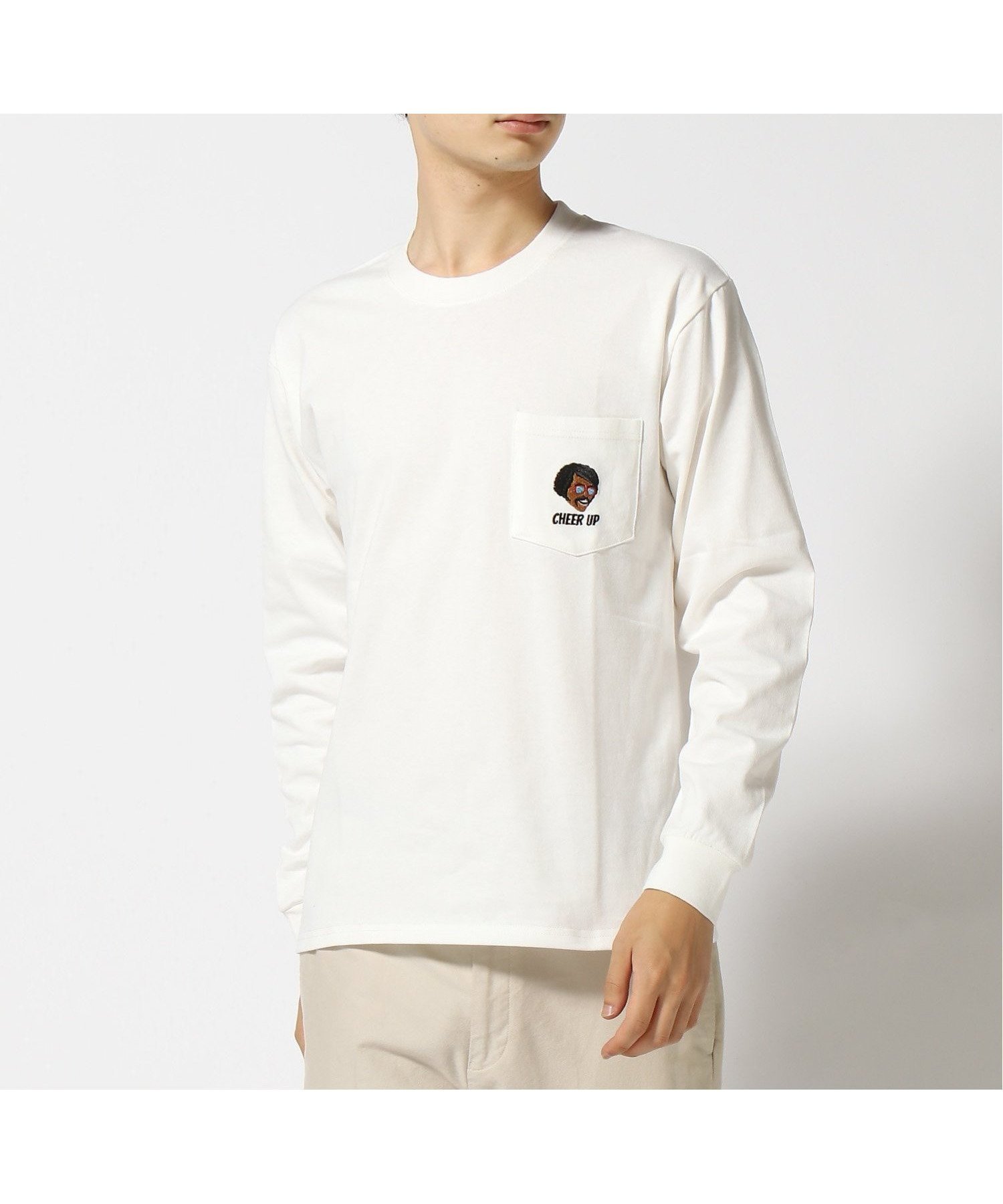 【ジムマスター/gym master / MEN】のgym master/7.4oz CHEERUP刺繍ロンTee インテリア・キッズ・メンズ・レディースファッション・服の通販 founy(ファニー) 　ファッション　Fashion　メンズファッション　Fashion for Men　スリーブ　Sleeve, Long Sleeve / Short Sleeve　ボトム　Bottoms, Lower Wear　ロング　Long, Long-Length　ホワイト|ID: prp329100004602544 ipo3291000000032728046