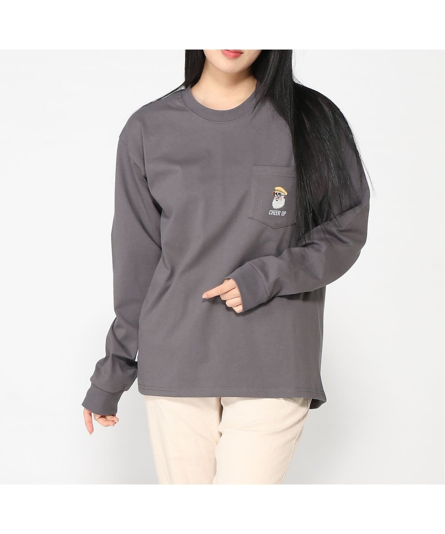 【ジムマスター/gym master / MEN】のgym master/7.4oz CHEERUP刺繍ロンTee インテリア・キッズ・メンズ・レディースファッション・服の通販 founy(ファニー) 　ファッション　Fashion　メンズファッション　Fashion for Men　スリーブ　Sleeve, Long Sleeve / Short Sleeve　ボトム　Bottoms, Lower Wear　ロング　Long, Long-Length　チャコールグレー|ID: prp329100004602544 ipo3291000000032728048
