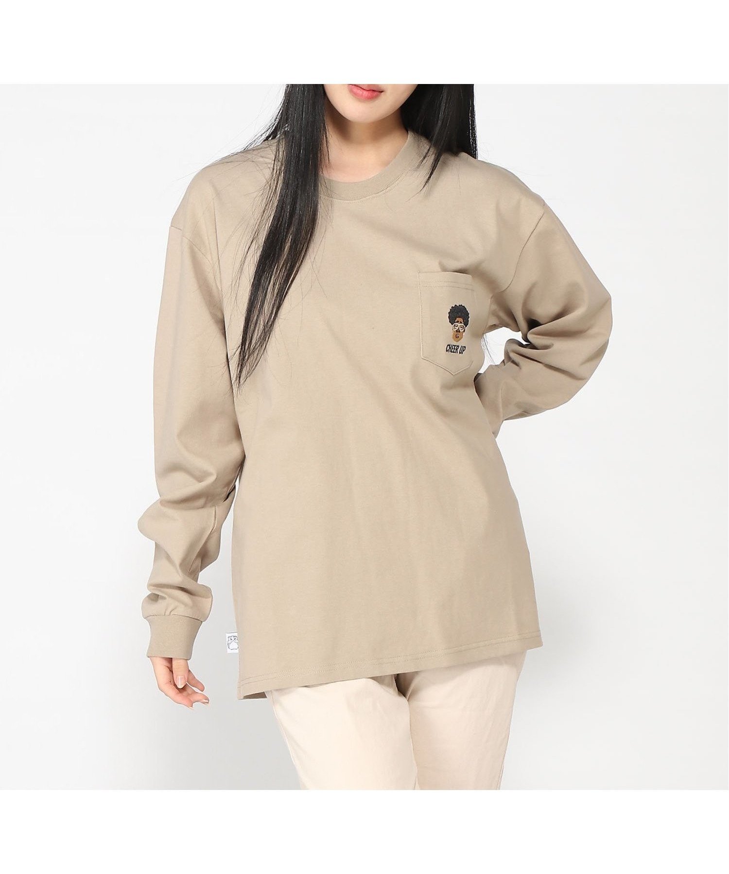 【ジムマスター/gym master / MEN】のgym master/7.4oz CHEERUP刺繍ロンTee インテリア・キッズ・メンズ・レディースファッション・服の通販 founy(ファニー) 　ファッション　Fashion　メンズファッション　Fashion for Men　スリーブ　Sleeve, Long Sleeve / Short Sleeve　ボトム　Bottoms, Lower Wear　ロング　Long, Long-Length　ベージュ|ID: prp329100004602544 ipo3291000000032728050