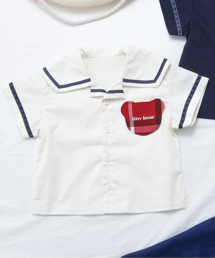 【その他のブランド/Other】のtiny bear セーラー衿半袖シャツ インテリア・キッズ・メンズ・レディースファッション・服の通販 founy(ファニー) https://founy.com/ ファッション Fashion キッズファッション Fashion for Kids おすすめ Recommended / Our Picks コレクション Collection, Seasonal Line ドッキング Docking, Mixed Material ポケット Pocket, Pocket Detail 半袖 Short Sleeve, Half Sleeve 夏 Summer |ID: prp329100004602558 ipo3291000000032728426