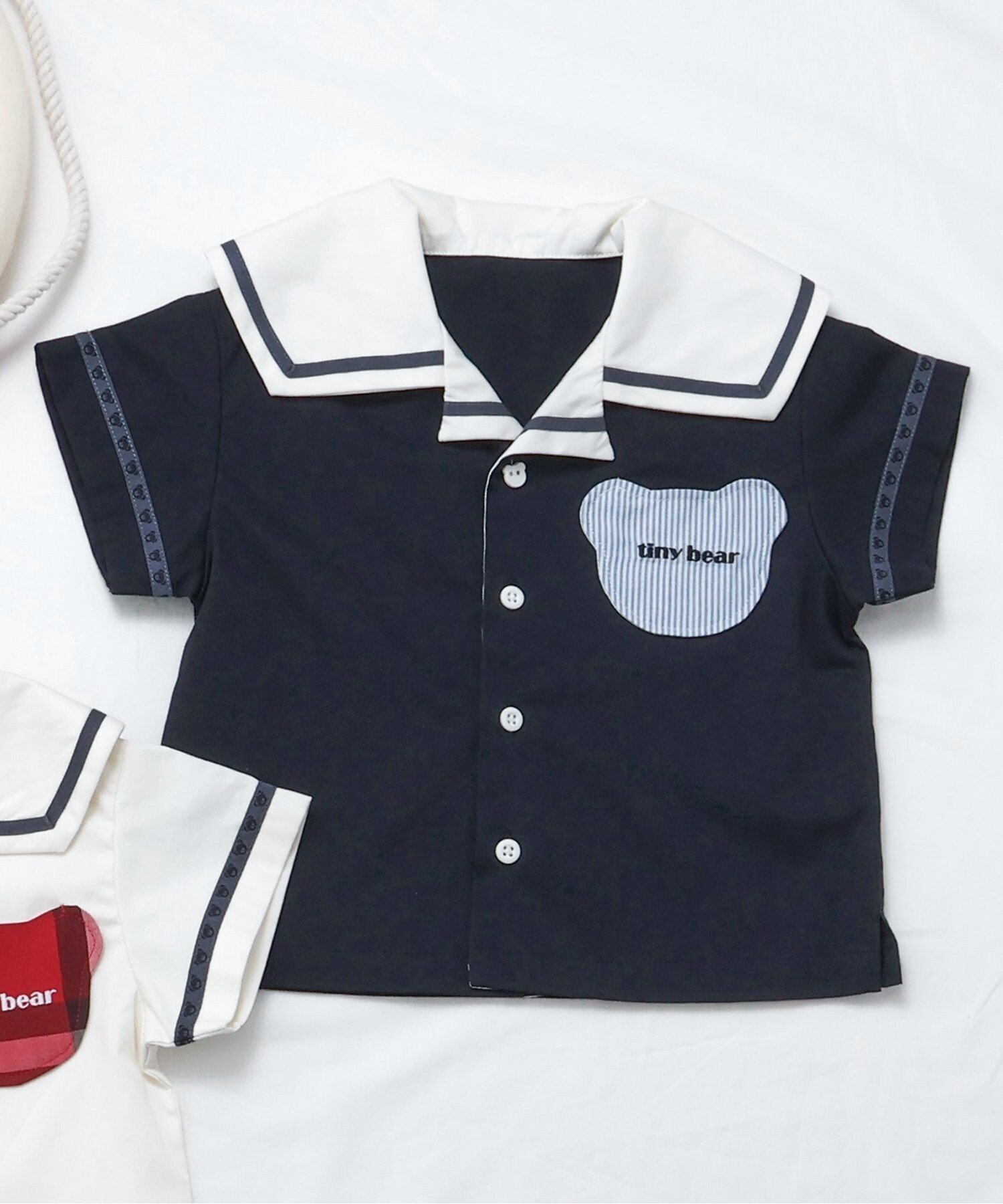 【その他のブランド/Other】のtiny bear セーラー衿半袖シャツ インテリア・キッズ・メンズ・レディースファッション・服の通販 founy(ファニー) 　ファッション　Fashion　キッズファッション　Fashion for Kids　おすすめ　Recommended / Our Picks　コレクション　Collection, Seasonal Line　ドッキング　Docking, Mixed Material　ポケット　Pocket, Pocket Detail　半袖　Short Sleeve, Half Sleeve　夏　Summer　ネイビーブルー|ID: prp329100004602558 ipo3291000000032728431