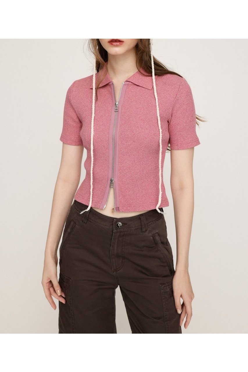 【スライ/SLY】のFRONT ZIP CUT RIB トップス インテリア・キッズ・メンズ・レディースファッション・服の通販 founy(ファニー) 　ファッション　Fashion　レディースファッション　Fashion for Women　トップス・カットソー　Cut & Sew Tops　シンプル　Simple, Minimal　ジップ　Zip, Zipper　トレンド　Trend, Trending Now　フロント　Front, Front Design　夏　Summer　M/PNK7|ID: prp329100004602564 ipo3291000000032728557