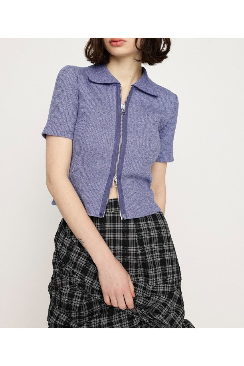 【スライ/SLY】のFRONT ZIP CUT RIB トップス インテリア・キッズ・メンズ・レディースファッション・服の通販 founy(ファニー) 　ファッション　Fashion　レディースファッション　Fashion for Women　トップス・カットソー　Cut & Sew Tops　シンプル　Simple, Minimal　ジップ　Zip, Zipper　トレンド　Trend, Trending Now　フロント　Front, Front Design　夏　Summer　M/BLU7|ID: prp329100004602564 ipo3291000000032728559