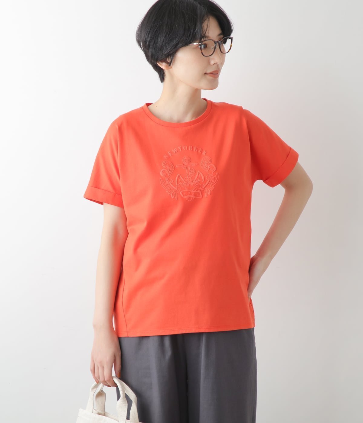 【ニューヨーカー/NEWYORKER】のコットン天竺 フレンチスリーブプリントTシャツ 人気、トレンドファッション・服の通販 founy(ファニー) 　ファッション　Fashion　レディースファッション　Fashion for Women　トップス・カットソー　Cut & Sew Tops　シャツ・ブラウス・オフィスカジュアル　Elegant Blouses & Button-Ups　ロングTシャツ・Tシャツ　Longline T-Shirts & Tees　春　Spring　フロント　Front, Front Design　プリント　Print, Printed Pattern　メタル　Metal, Metal Parts　モチーフ　Motif, Design Theme　ワイド　Wide, Wide Fit　S/S・春夏　SS, Spring/Summer, Warm Season　夏　Summer　エレガント 上品　Elegant　 other-1|ID: prp329100004602593 ipo3291000000032728805