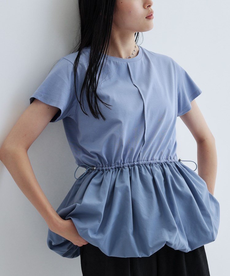 【インディヴィ/INDIVI】のスピンドルペプラムカットソー インテリア・キッズ・メンズ・レディースファッション・服の通販 founy(ファニー) 　ファッション　Fashion　レディースファッション　Fashion for Women　トップス・カットソー　Cut & Sew Tops　カットソー・ベーシックTシャツ　Cut-and-Sewn Tops / Stretch Tees & Basics　アクセサリー　Fashion Accessories　エレガント 上品　Elegant　シンプル　Simple, Minimal　ドローコード　Drawcord, Drawstring Cord　バランス　Balance, Style Balance　バルーン　Balloon, Balloon Silhouette　ブルー|ID: prp329100004602610 ipo3291000000032729108