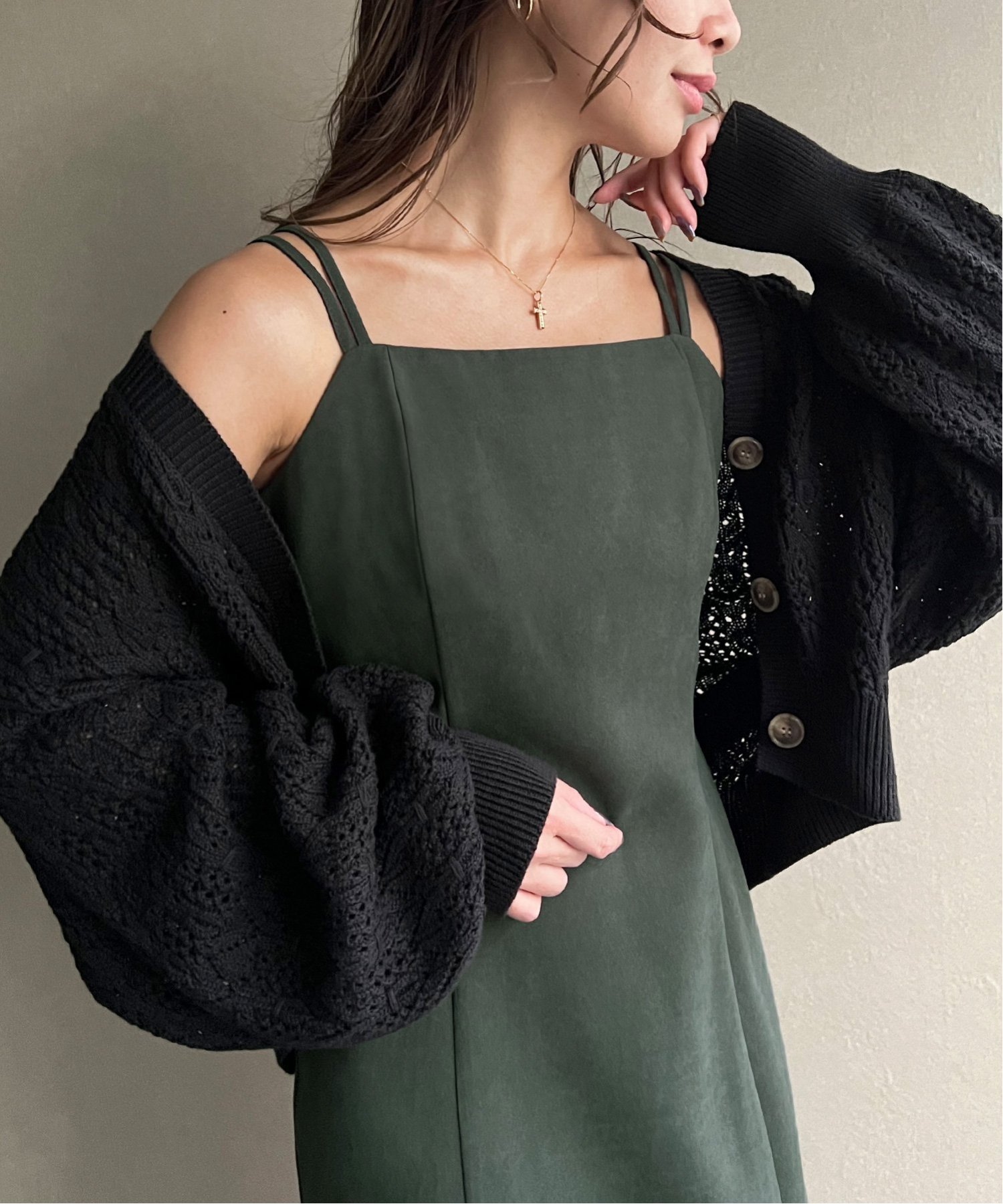 【ジュノア/JUNOAH】のピーチスキンIラインキャミワンピース インテリア・キッズ・メンズ・レディースファッション・服の通販 founy(ファニー) 　ファッション　Fashion　レディースファッション　Fashion for Women　ワンピース　Dresses　キャミソールワンピース　Camisole Dresses　ピーチ　Peach, Soft Touch　ダークグリーン|ID: prp329100004602633 ipo3291000000032729592