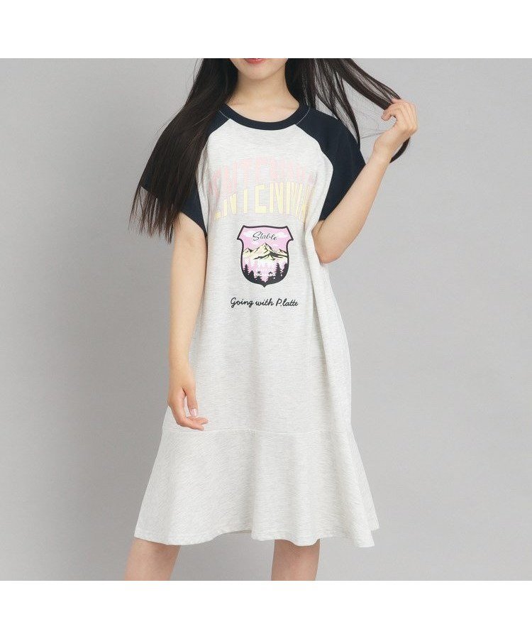 【ピンク ラテ/PINK-latte / KIDS】の裾ラッフルカットワンピース インテリア・キッズ・メンズ・レディースファッション・服の通販 founy(ファニー) 　ファッション　Fashion　キッズファッション　Fashion for Kids　ワンピース　Dresses　スリーブ　Sleeve, Long Sleeve / Short Sleeve　トレンド　Trend, Trending Now　フレンチ　French, French Style　プリント　Print, Printed Pattern　ネイビー|ID: prp329100004602637 ipo3291000000032729663
