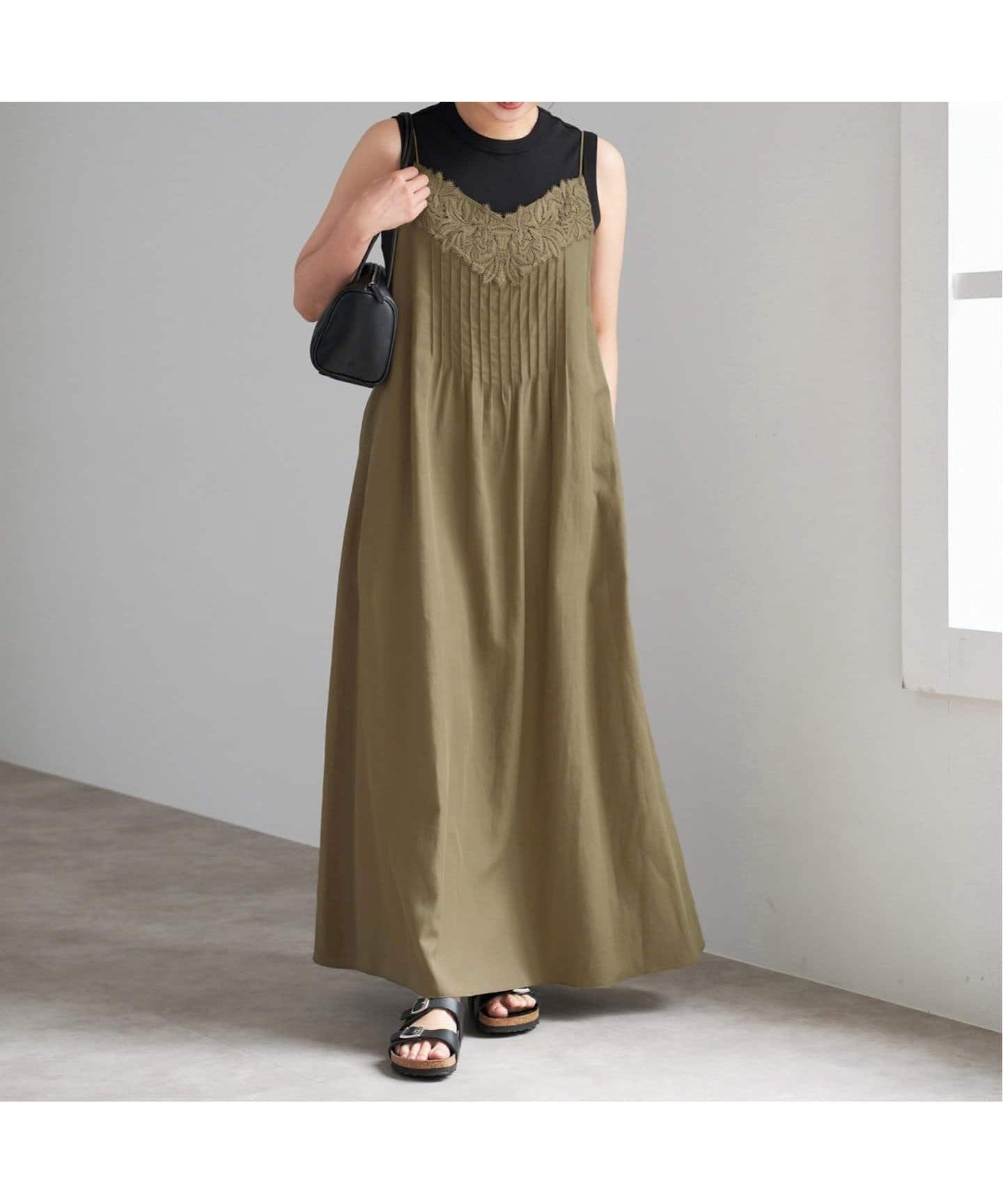【イエナ/IENA】のレースキャミソールワンピース インテリア・キッズ・メンズ・レディースファッション・服の通販 founy(ファニー) 　ファッション　Fashion　レディースファッション　Fashion for Women　ワンピース　Dresses　2025年　2025　2025-2026秋冬・A/W　Autumn/Winter 2025–26 AW25–26　エレガント 上品　Elegant　キャミソール　Camisole, Spaghetti Strap Top　ケミカル　Chemical, Chemical Wash　バランス　Balance, Style Balance　レース　Lace, Lace Fabric　カーキ|ID: prp329100004602650 ipo3291000000033038897