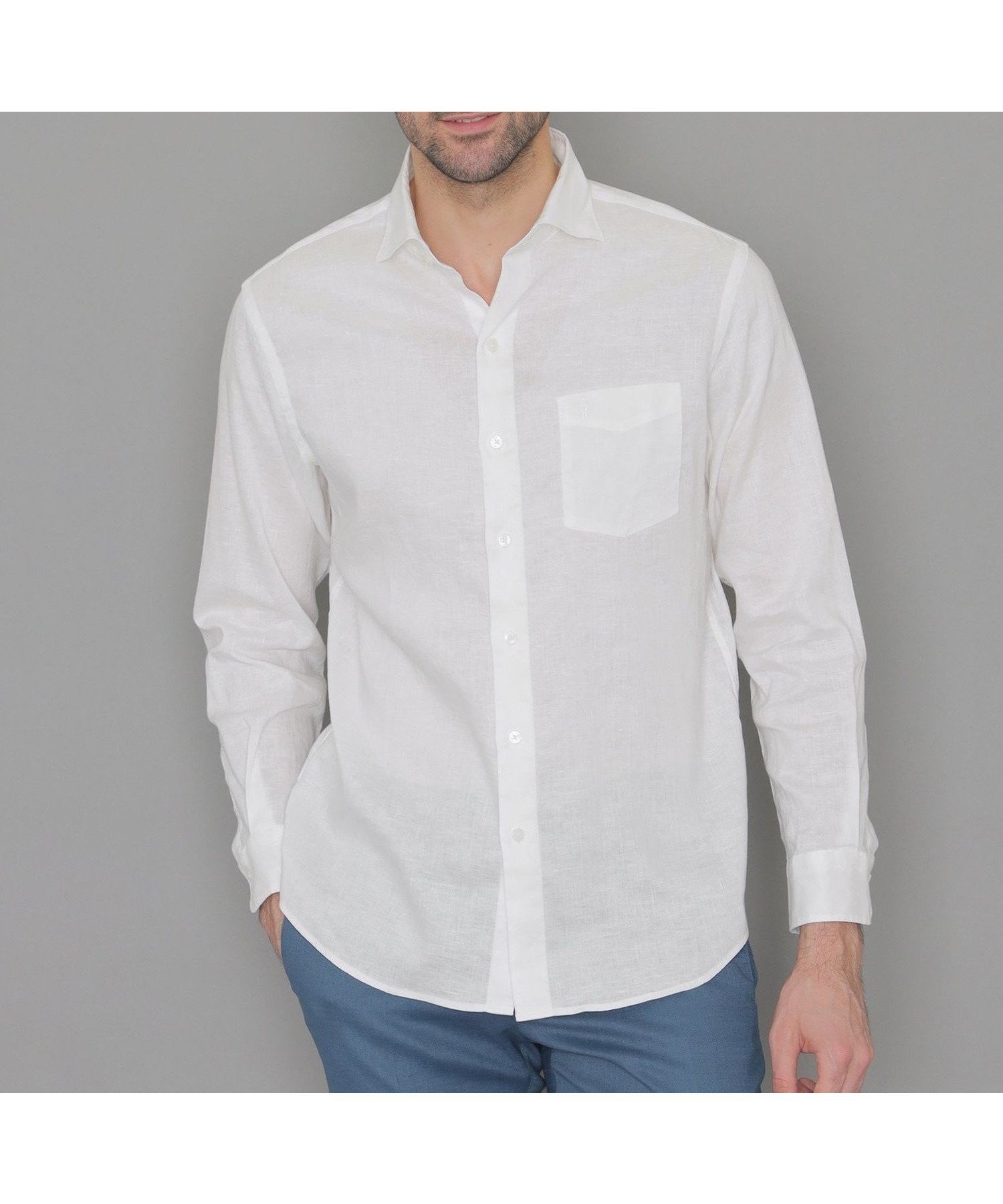 【マッキントッシュ ロンドン/MACKINTOSH LONDON / MEN】のストレッチリネンワイドカラーシャツ インテリア・キッズ・メンズ・レディースファッション・服の通販 founy(ファニー) 　ファッション　Fashion　メンズファッション　Fashion for Men　エアリー　Airy Texture　シャンブレー　Chambray, Denim-Like Fabric　ジャケット　Jacket, Outerwear　ストレッチ　Stretch, Stretchy Fabric　フィット　Fit, Slim Fit　フレンチ　French, French Style　リネン　Linen, Linen Fabric　レギュラー　Regular, Standard Fit　ワイド　Wide, Wide Fit　別注　Limited Edition, Custom Order　夏　Summer　定番　Standard, Basic Item　春　Spring　長袖　Long Sleeve, Full Sleeve　ホワイト|ID: prp329100004602698 ipo3291000000032730668