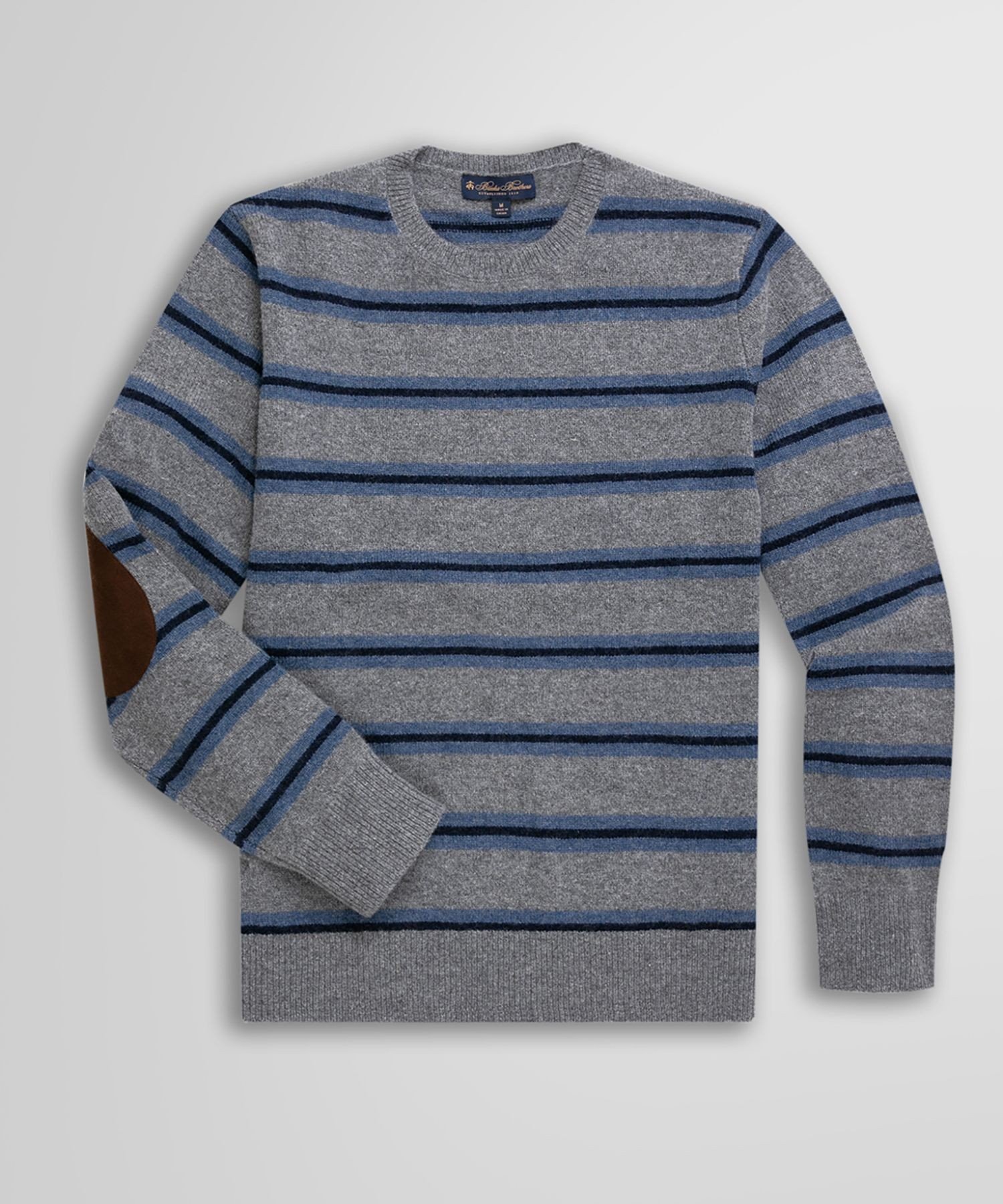 【ブルックス ブラザーズ/Brooks Brothers / MEN】のラムズウール ストライプ クルーネックセーター インテリア・キッズ・メンズ・レディースファッション・服の通販 founy(ファニー) 　ファッション　Fashion　メンズファッション　Fashion for Men　ストライプ　Stripe, Striped Pattern　セーター　Sweater, Knitwear　グレー|ID: prp329100004602713 ipo3291000000032731009