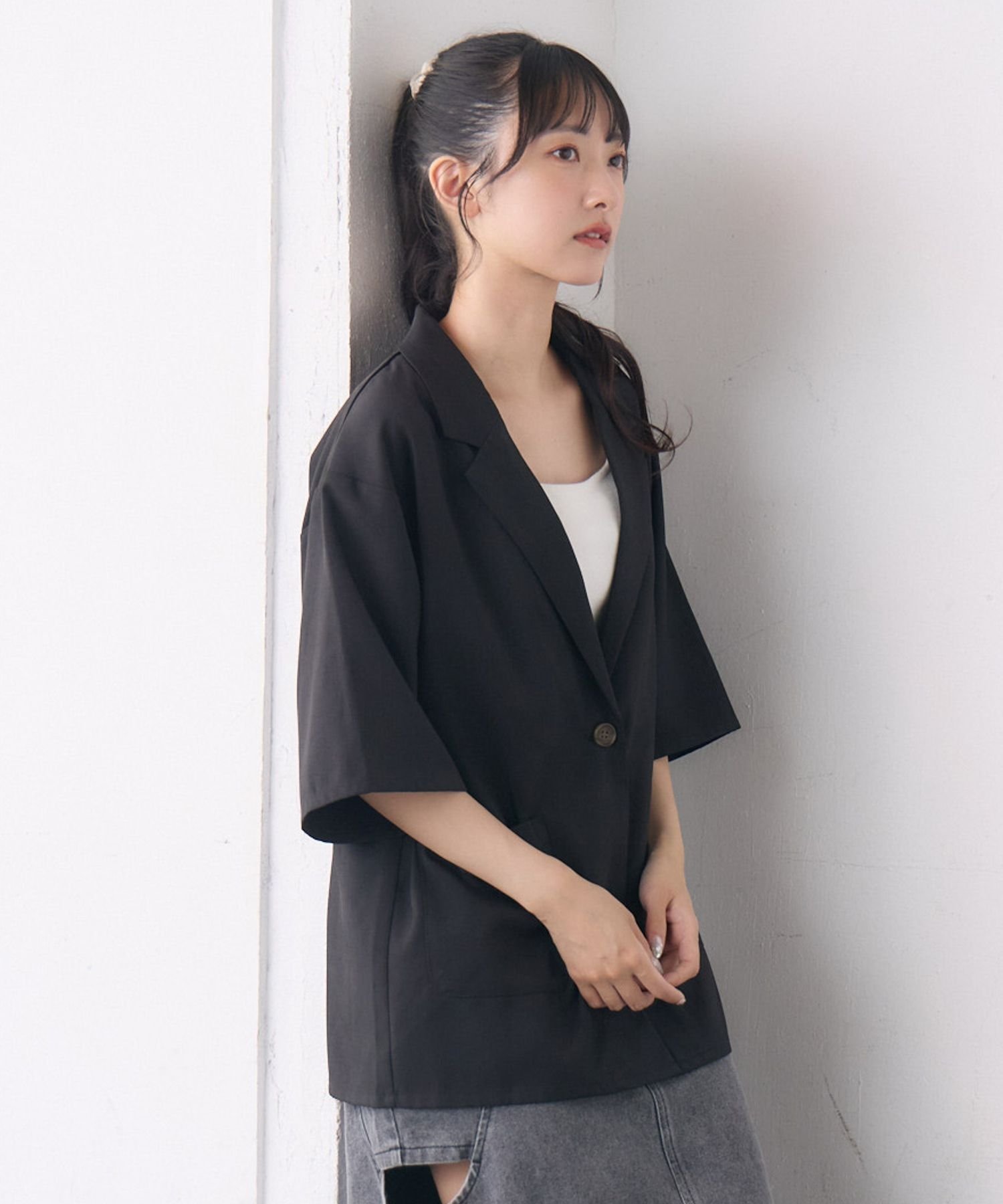 【レトロガール/RETRO GIRL】の【ゆるてろ】半袖JK 人気、トレンドファッション・服の通販 founy(ファニー) 　ファッション　Fashion　レディースファッション　Fashion for Women　トップス・カットソー　Cut & Sew Tops　サマー　Summer, Summer Style　ジャケット　Jacket, Outerwear　スラックス　Slacks, Dress Pants　セットアップ　Set-Up, Coordinated Outfit　デニム　Denim, Jeans Material　トレンド　Trend, Trending Now　ベーシック　Basic, Essential　ポケット　Pocket, Pocket Detail　半袖　Short Sleeve, Half Sleeve　 other-1|ID: prp329100004602972 ipo3291000000032734400