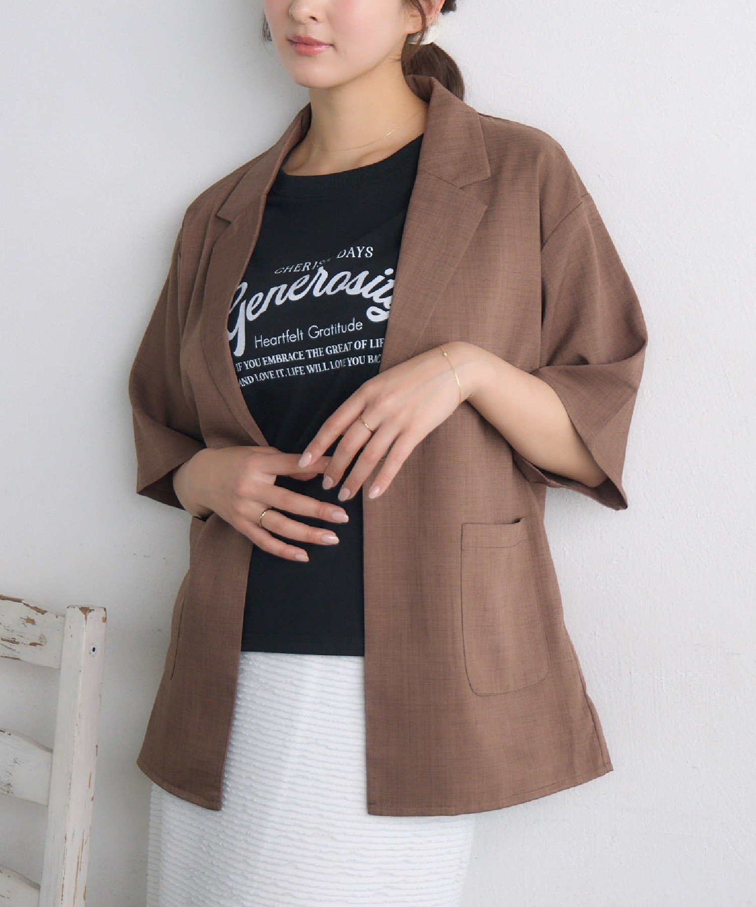 【レトロガール/RETRO GIRL】の【ゆるてろ】半袖JK インテリア・キッズ・メンズ・レディースファッション・服の通販 founy(ファニー) 　ファッション　Fashion　レディースファッション　Fashion for Women　トップス・カットソー　Cut & Sew Tops　サマー　Summer, Summer Style　ジャケット　Jacket, Outerwear　スラックス　Slacks, Dress Pants　セットアップ　Set-Up, Coordinated Outfit　デニム　Denim, Jeans Material　トレンド　Trend, Trending Now　ベーシック　Basic, Essential　ポケット　Pocket, Pocket Detail　半袖　Short Sleeve, Half Sleeve　ブラウン|ID: prp329100004602972 ipo3291000000032734407
