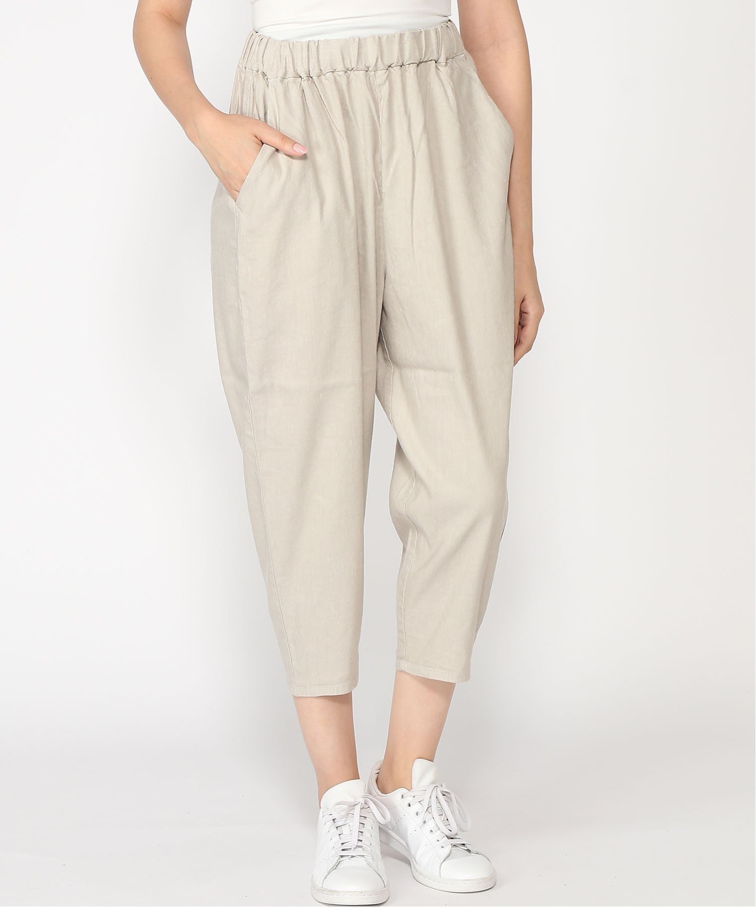 【パドカレ/pas de calais】の13-40-8411 リネンレーヨンストレッチ クロップドパンツ インテリア・キッズ・メンズ・レディースファッション・服の通販 founy(ファニー) 　ファッション　Fashion　レディースファッション　Fashion for Women　パンツ　Pants & Trousers　04アイボリー|ID: prp329100004602977 ipo3291000000032734540