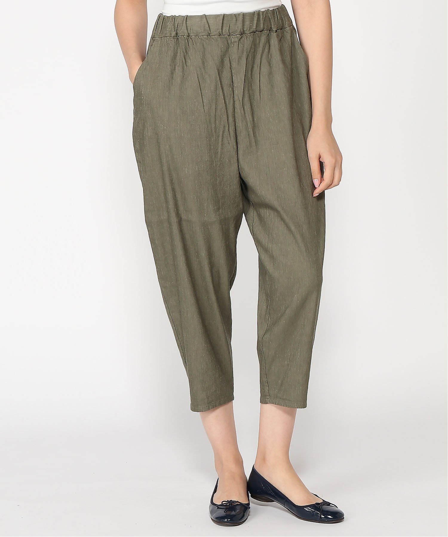 【パドカレ/pas de calais】の13-40-8411 リネンレーヨンストレッチ クロップドパンツ インテリア・キッズ・メンズ・レディースファッション・服の通販 founy(ファニー) 　ファッション　Fashion　レディースファッション　Fashion for Women　パンツ　Pants & Trousers　44カーキ|ID: prp329100004602977 ipo3291000000032734541