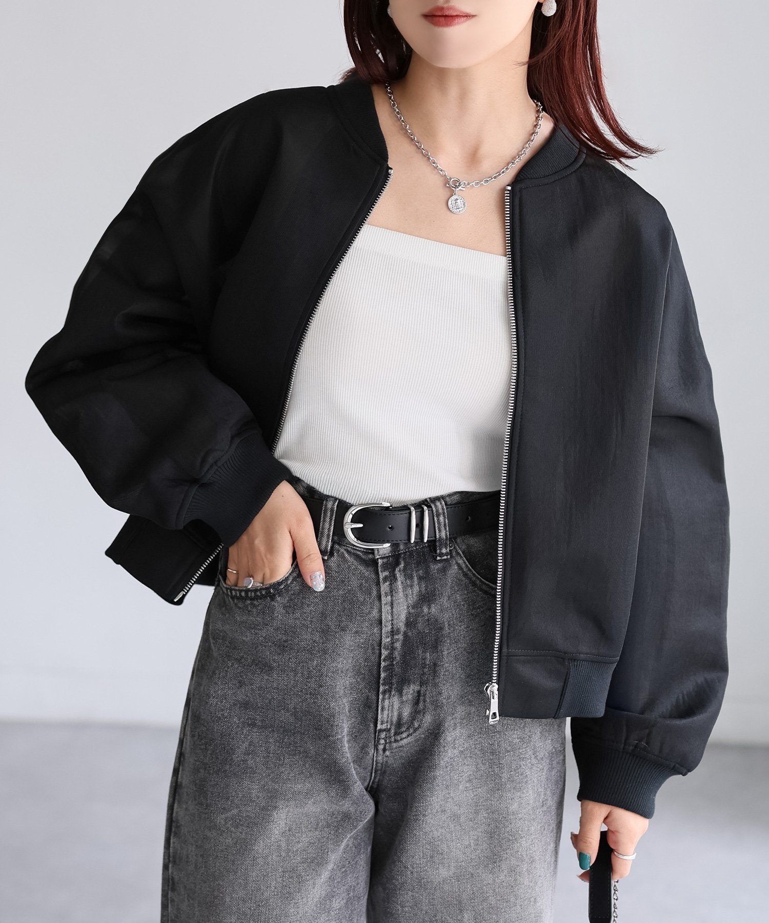 【リベリー/Riberry】のダンボールシアーMA-1ブルゾン 人気、トレンドファッション・服の通販 founy(ファニー) 　ファッション　Fashion　レディースファッション　Fashion for Women　アウター　Coat / Outerwear Collection　ブルゾンジャケット・スポーティアウター　Blouson Jackets　MA-1ジャケット　MA-1 Bomber Jackets / Flight Jackets　インナー　Innerwear　シアー　Sheer, See-Through　ショルダー　Shoulder, Shoulder Strap　スラックス　Slacks, Dress Pants　スリーブ　Sleeve, Long Sleeve / Short Sleeve　タートル　Turtleneck, Turtle Collar　ダウン　Down, Puffer　デニム　Denim, Jeans Material　トレンド　Trend, Trending Now　ドロップ　Drop Shoulder, Dropped Style　フォルム　Silhouette, Form　ブルゾン　Blouson, Bomber Jacket　マーメイド　Mermaid, Fishtail Silhouette　ワイド　Wide, Wide Fit　おすすめ　Recommended / Our Picks　エレガント 上品　Elegant　 other-1|ID: prp329100004602995 ipo3291000000032734783