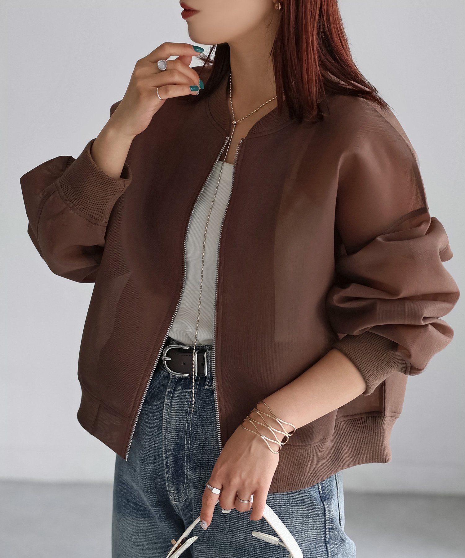 【リベリー/Riberry】のダンボールシアーMA-1ブルゾン インテリア・キッズ・メンズ・レディースファッション・服の通販 founy(ファニー) 　ファッション　Fashion　レディースファッション　Fashion for Women　アウター　Coat / Outerwear Collection　ブルゾンジャケット・スポーティアウター　Blouson Jackets　MA-1ジャケット　MA-1 Bomber Jackets / Flight Jackets　インナー　Innerwear　シアー　Sheer, See-Through　ショルダー　Shoulder, Shoulder Strap　スラックス　Slacks, Dress Pants　スリーブ　Sleeve, Long Sleeve / Short Sleeve　タートル　Turtleneck, Turtle Collar　ダウン　Down, Puffer　デニム　Denim, Jeans Material　トレンド　Trend, Trending Now　ドロップ　Drop Shoulder, Dropped Style　フォルム　Silhouette, Form　ブルゾン　Blouson, Bomber Jacket　マーメイド　Mermaid, Fishtail Silhouette　ワイド　Wide, Wide Fit　おすすめ　Recommended / Our Picks　エレガント 上品　Elegant　モカ|ID: prp329100004602995 ipo3291000000032734791
