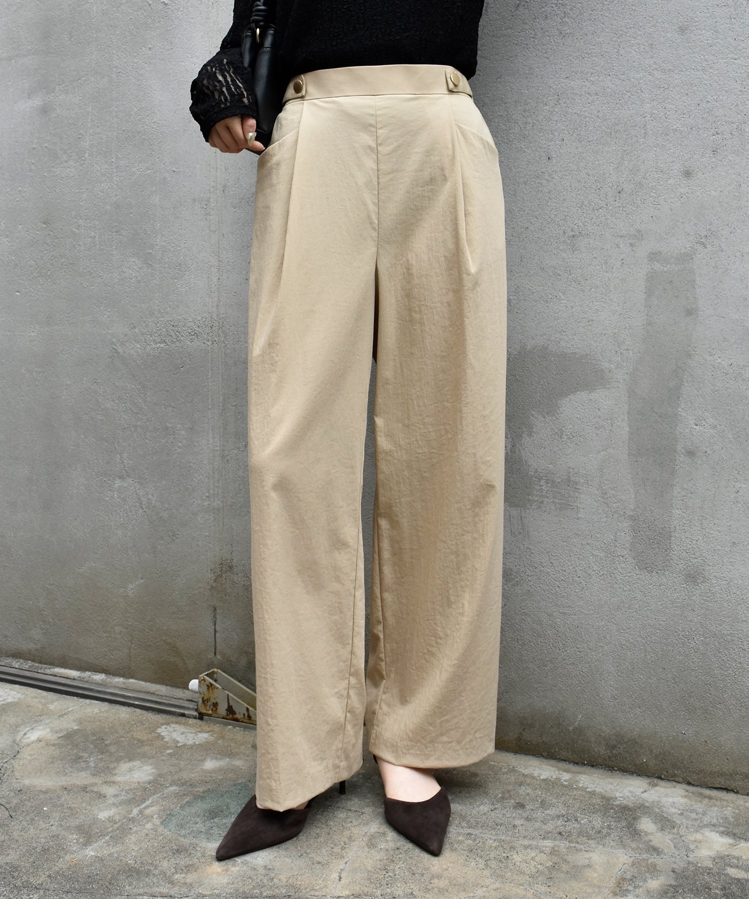 【ルクールブラン/le.coeur blanc】のRNストレッチセミワイドタックパンツ インテリア・キッズ・メンズ・レディースファッション・服の通販 founy(ファニー) 　ファッション　Fashion　レディースファッション　Fashion for Women　パンツ　Pants & Trousers　おすすめ　Recommended / Our Picks　ストレッチ　Stretch, Stretchy Fabric　マニッシュ　Mannish, Boyish　ワンポイント　One Point, Statement Accent　ベージュ|ID: prp329100004603044 ipo3291000000032735278