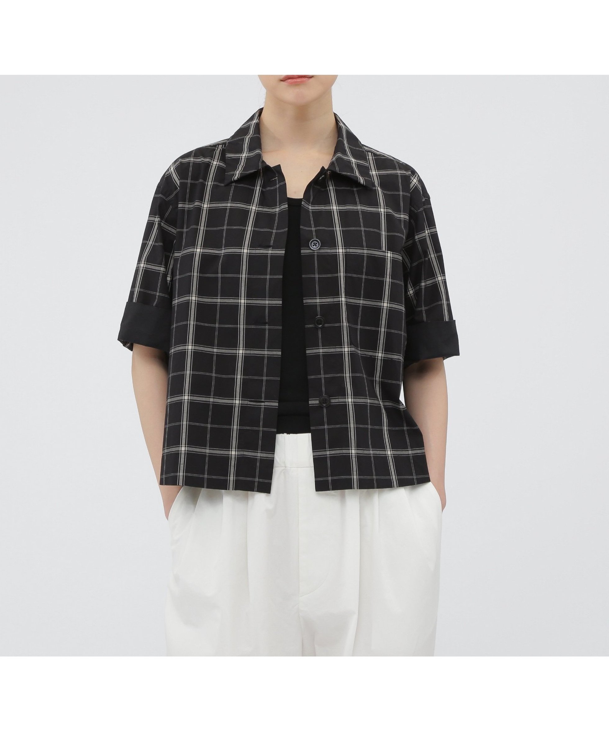 【マーガレットハウエル/MARGARET HOWELL】のCOTTON LINEN CHECK SHIRT インテリア・キッズ・メンズ・レディースファッション・服の通販 founy(ファニー) 　ファッション　Fashion　レディースファッション　Fashion for Women　トップス・カットソー　Cut & Sew Tops　シャツ・ブラウス・オフィスカジュアル　Elegant Blouses & Button-Ups　なめらか　Smooth, Silky Texture　チェック　Check, Plaid, Tartan　リネン　Linen, Linen Fabric　ロールアップ　Roll-Up, Cuffed Hem　夏　Summer　無地　Plain, Solid Color　秋　Autumn　BLACK|ID: prp329100004603158 ipo3291000000032737529
