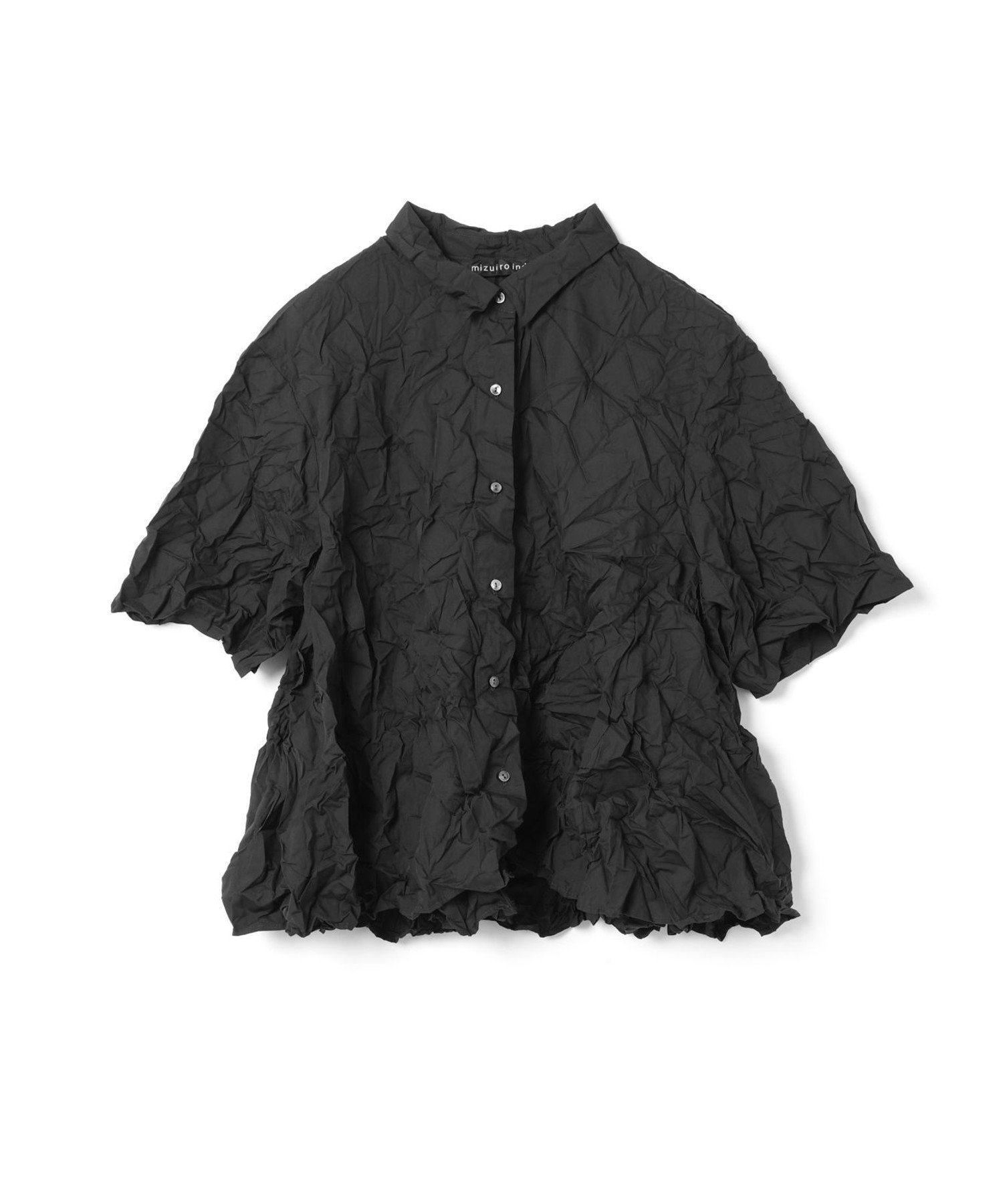 【マーコート/MARcourt】のmizuiro ind ワッシャープリーツフレアチェックシャツ インテリア・キッズ・メンズ・レディースファッション・服の通販 founy(ファニー) 　ファッション　Fashion　レディースファッション　Fashion for Women　トップス・カットソー　Cut & Sew Tops　シャツ・ブラウス・オフィスカジュアル　Elegant Blouses & Button-Ups　コンパクト　Compact, Small Size　ストライプ　Stripe, Striped Pattern　チェック　Check, Plaid, Tartan　ポケット　Pocket, Pocket Detail　レギュラー　Regular, Standard Fit　ワッシャー　Washer, Crinkled Finish　無地　Plain, Solid Color　ブラック|ID: prp329100004603207 ipo3291000000032738406