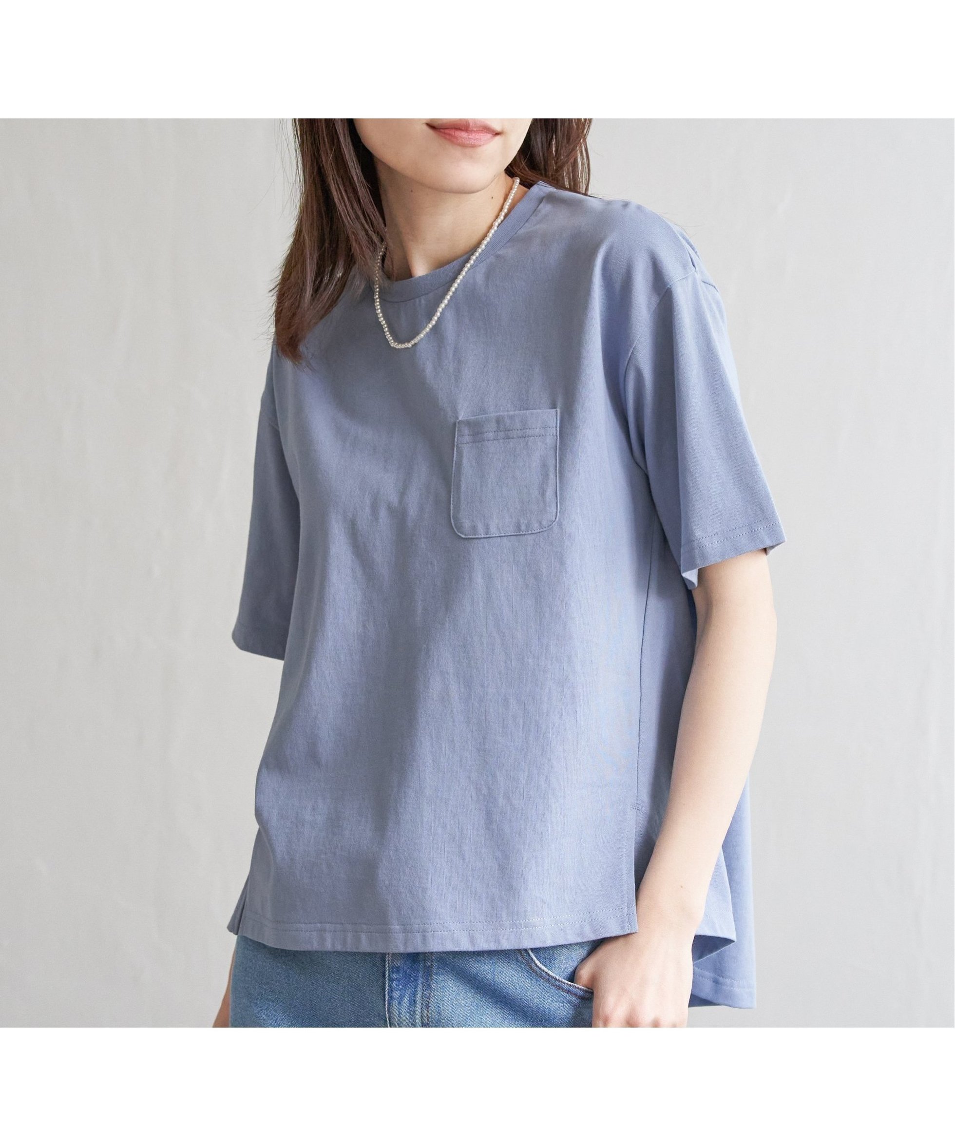 【イッカ/ikka】のコットンUSA半袖ポケットTシャツ インテリア・キッズ・メンズ・レディースファッション・服の通販 founy(ファニー) 　ファッション　Fashion　レディースファッション　Fashion for Women　トップス・カットソー　Cut & Sew Tops　シャツ・ブラウス・オフィスカジュアル　Elegant Blouses & Button-Ups　ロングTシャツ・Tシャツ　Longline T-Shirts & Tees　おすすめ　Recommended / Our Picks　カットソー　Cut and Sewn Top　シンプル　Simple, Minimal　スリット　Slit, Slit Detail　ポケット　Pocket, Pocket Detail　リラックス　Relax, Relaxed Fit　半袖　Short Sleeve, Half Sleeve　定番　Standard, Basic Item　ライトブルー|ID: prp329100004603241 ipo3291000000032739563