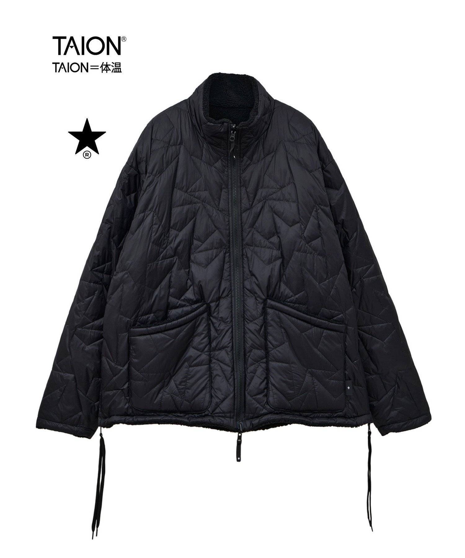 【コンバーストウキョウ/CONVERSE TOKYO】の【TAION】MILITARY STAR QUILTING BOA REVERSIBLE STAND JACKET(UNISEX) インテリア・キッズ・メンズ・レディースファッション・服の通販 founy(ファニー) 　ファッション　Fashion　レディースファッション　Fashion for Women　アウター　Coat / Outerwear Collection　レディースジャケット・軽アウター　Jackets　アウトドア　Outdoor Clothing　キルティング　Quilted, Quilting　ジャケット　Jacket, Outerwear　スタンド　Stand Collar, Upright Stand　スリット　Slit, Slit Detail　タフタ　Taffeta, Structured Fabric　ダウン　Down, Puffer　フロント　Front, Front Design　ボトム　Bottoms, Lower Wear　ポケット　Pocket, Pocket Detail　別注　Limited Edition, Custom Order　モチーフ　Motif, Design Theme　ユニセックス　Unisex, Genderless　リバーシブル　Reversible, Two-Sided　レース　Lace, Lace Fabric　冬　Winter / This Winter　ブラック|ID: prp329100004603244 ipo3291000000032739607