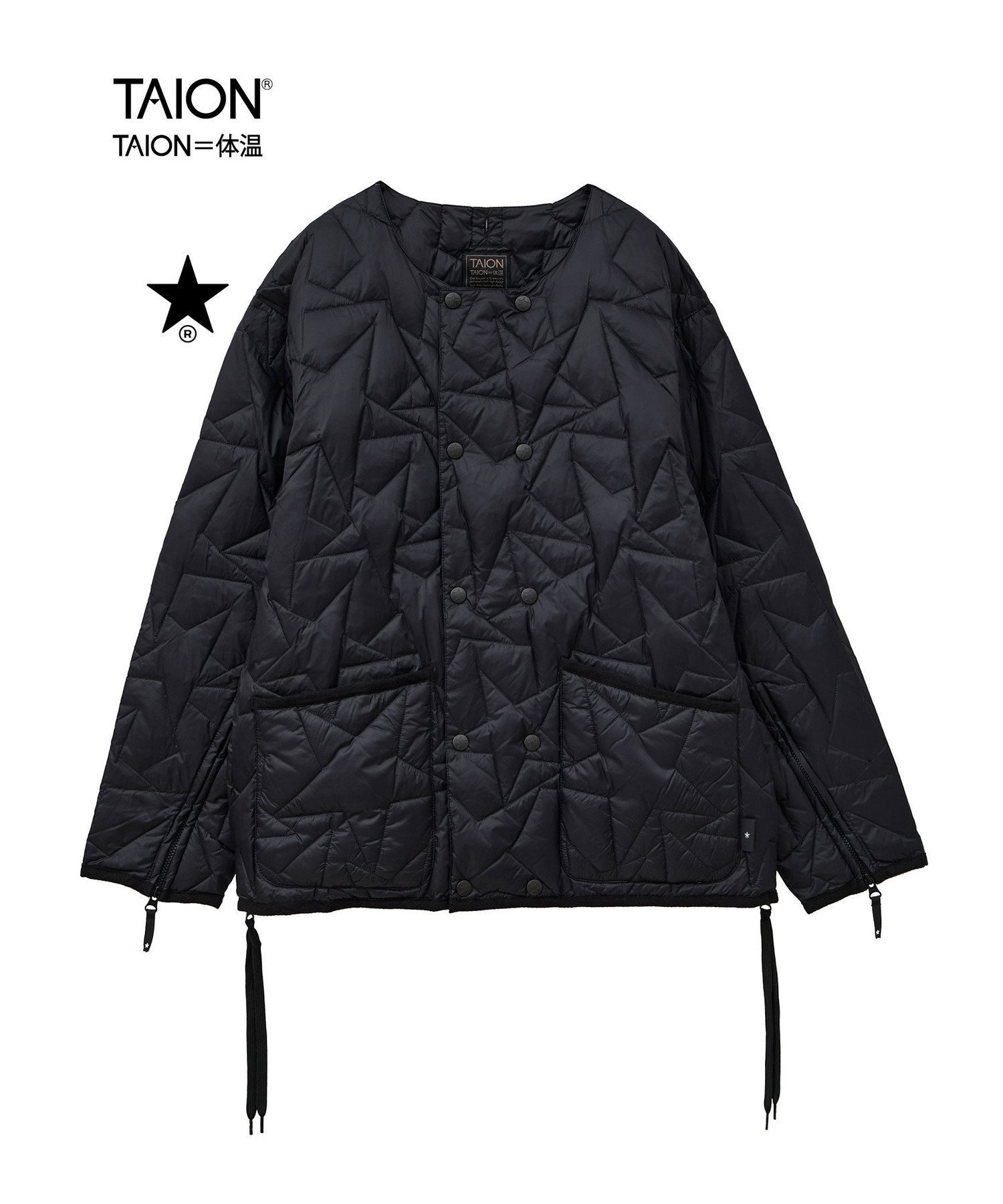 【コンバーストウキョウ/CONVERSE TOKYO】の【TAION】MILITARY STAR QUILTING JACKET(UNISEX) インテリア・キッズ・メンズ・レディースファッション・服の通販 founy(ファニー) 　ファッション　Fashion　レディースファッション　Fashion for Women　アウター　Coat / Outerwear Collection　レディースジャケット・軽アウター　Jackets　アウトドア　Outdoor Clothing　インナー　Innerwear　キルティング　Quilted, Quilting　クラシック　Classic, Timeless Style　コンパクト　Compact, Small Size　ジャケット　Jacket, Outerwear　スリット　Slit, Slit Detail　ダウン　Down, Puffer　ダブル　Double, Double-Breasted　パーカー　Hoodie, Parka　フィット　Fit, Slim Fit　ボトム　Bottoms, Lower Wear　ポケット　Pocket, Pocket Detail　別注　Limited Edition, Custom Order　羽織　Haori, Light Jacket　ミリタリー　Military, Army Style　モチーフ　Motif, Design Theme　ユニセックス　Unisex, Genderless　リップ　Lip, Lip Motif　レース　Lace, Lace Fabric　ロング　Long, Long-Length　旅行　Travel　ブラック|ID: prp329100004603246 ipo3291000000032739629