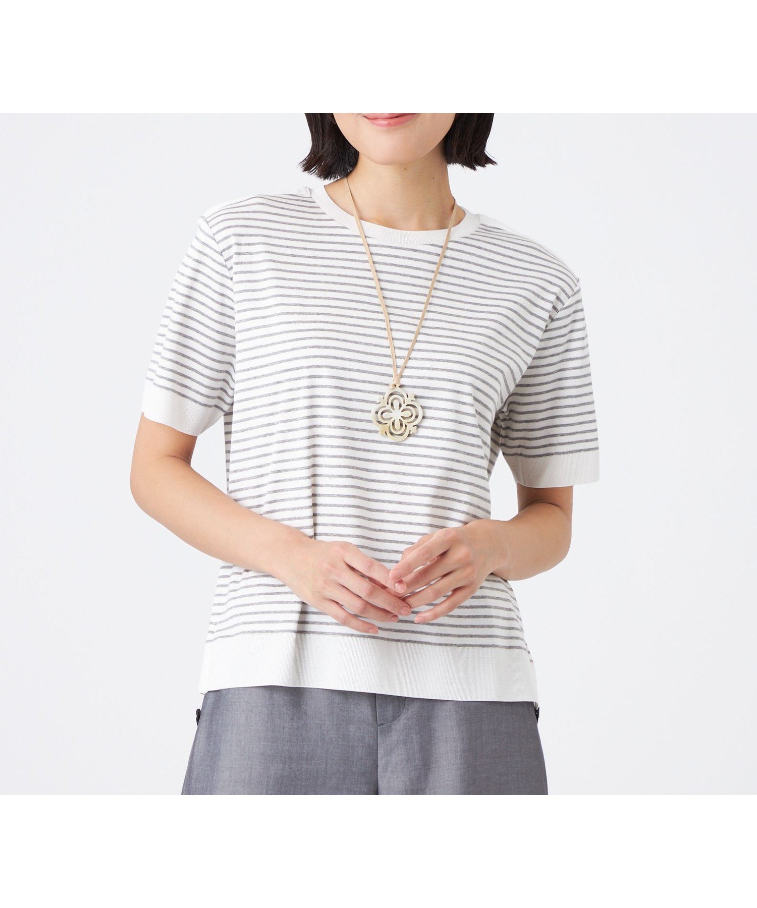 【トランスワーク/TRANS WORK】の【ウォッシャブル】セーターマシン インテリア・キッズ・メンズ・レディースファッション・服の通販 founy(ファニー) 　ファッション　Fashion　レディースファッション　Fashion for Women　ウォッシャブル　Machine Washable　エレガント 上品　Elegant　カットソー　Cut and Sewn Top　シルケット　Silket, Silky Cotton　セーター　Sweater, Knitwear　ボーダー　Border, Stripe　リラックス　Relax, Relaxed Fit　夏　Summer　春　Spring　グレー|ID: prp329100004603252 ipo3291000000032739761