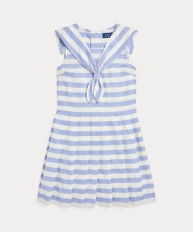 【ラルフローレン/RALPH LAUREN / KIDS】の(ガールズ 7才~16才)ストライプド リネンコットン セーラー ドレス 人気、トレンドファッション・服の通販 founy(ファニー) ファッション Fashion キッズファッション Fashion for Kids ワンピース Dresses ストライプ Stripe, Striped Pattern ドレス Dress, One-Piece ノースリーブ Sleeveless, No-Sleeve フロント Front, Front Design プリーツ Pleats, Pleated モチーフ Motif, Design Theme リネン Linen, Linen Fabric |ID:prp329100004603260