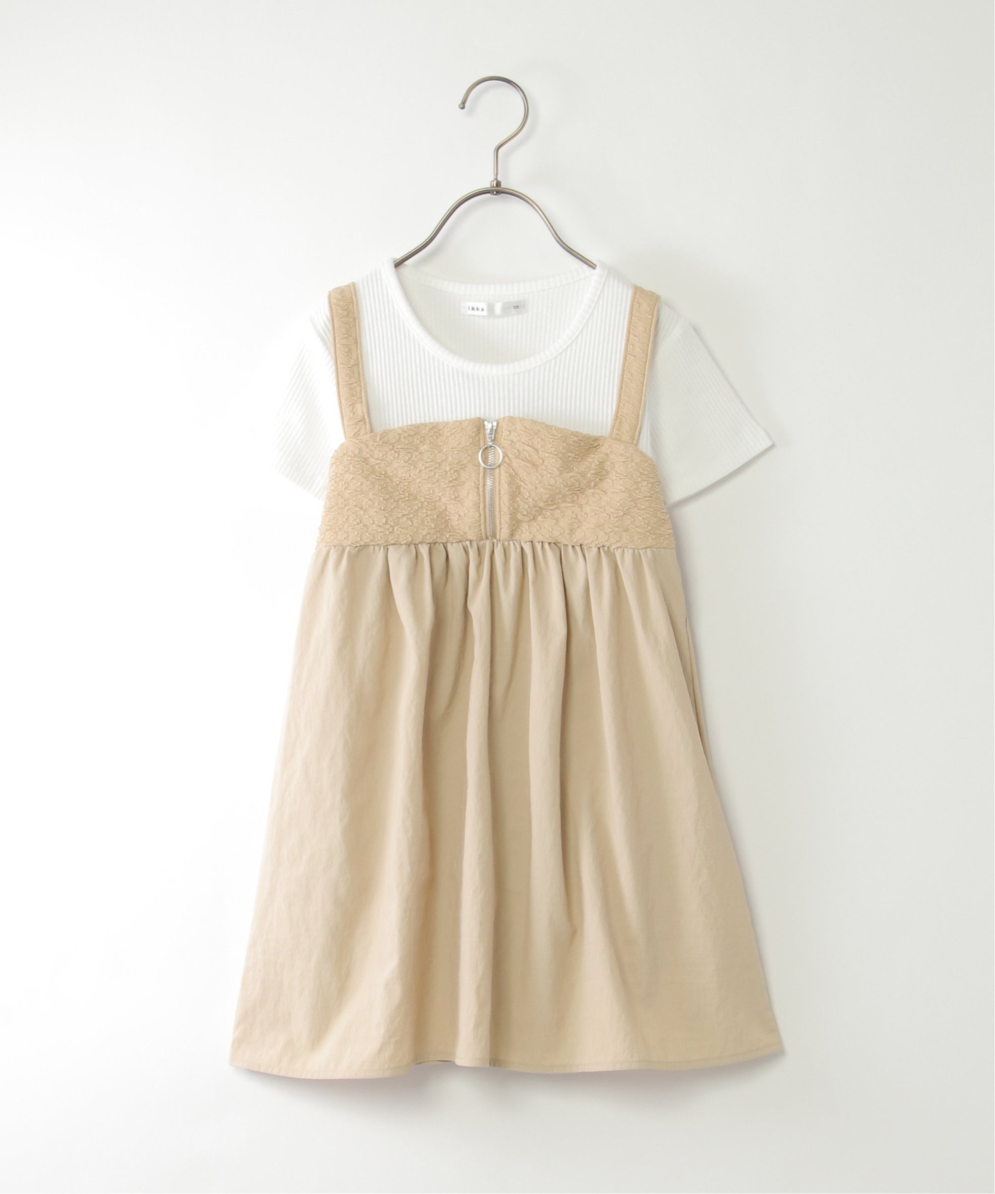 【イッカ/ikka / KIDS】のフクレジャカード切り替えジップ使いワンピース(120~160cm) インテリア・キッズ・メンズ・レディースファッション・服の通販 founy(ファニー) 　ファッション　Fashion　キッズファッション　Fashion for Kids　ワンピース　Dresses　シャーリング　Shirring, Ruched　ジップ　Zip, Zipper　テレコ　Ribbed, Rib Stitch　ドッキング　Docking, Mixed Material　ベージュ|ID: prp329100004603293 ipo3291000000032741357
