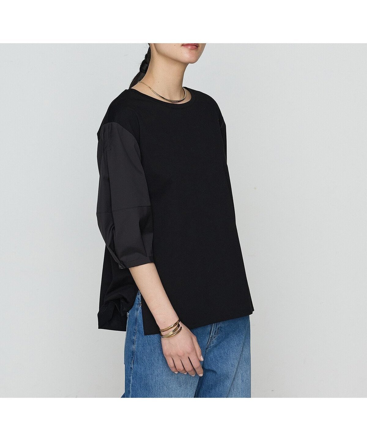【コムサ/COMME CA】のプレーティング天竺 ドッキングプルオーバー インテリア・キッズ・メンズ・レディースファッション・服の通販 founy(ファニー) 　ファッション　Fashion　レディースファッション　Fashion for Women　トップス・カットソー　Cut & Sew Tops　カジュアルプルオーバー・ニットトップス　Pullovers & Knit Tops / Casual Pullovers　おすすめ　Recommended / Our Picks　ドッキング　Docking, Mixed Material　定番　Standard, Basic Item　05:ブラック|ID: prp329100004603306 ipo3291000000032741720