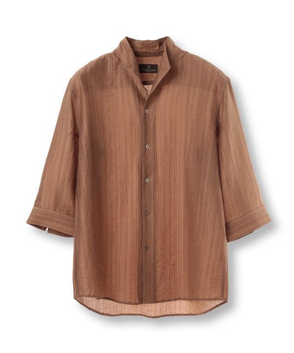 【メンズビギトーキョー/Men's Bigi / MEN】の総柄シアージャカード7分袖オープンカラーシャツ インテリア・キッズ・メンズ・レディースファッション・服の通販 founy(ファニー) 　ファッション　Fashion　メンズファッション　Fashion for Men　カフス　Cuff Design　シンプル　Simple, Minimal　ジャカード／ジャガード　Jacquard, Woven Pattern　バランス　Balance, Style Balance　フィット　Fit, Slim Fit　リラックス　Relax, Relaxed Fit　夏　Summer　エレガント 上品　Elegant　ブラウン|ID: prp329100004603385 ipo3291000000032743578