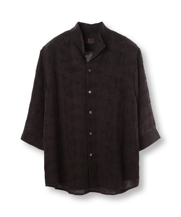 【メンズビギトーキョー/Men's Bigi / MEN】の総柄シアージャカード7分袖オープンカラーシャツ インテリア・キッズ・メンズ・レディースファッション・服の通販 founy(ファニー) 　ファッション　Fashion　メンズファッション　Fashion for Men　カフス　Cuff Design　シンプル　Simple, Minimal　ジャカード／ジャガード　Jacquard, Woven Pattern　バランス　Balance, Style Balance　フィット　Fit, Slim Fit　リラックス　Relax, Relaxed Fit　夏　Summer　エレガント 上品　Elegant　ブラック|ID: prp329100004603385 ipo3291000000032743580