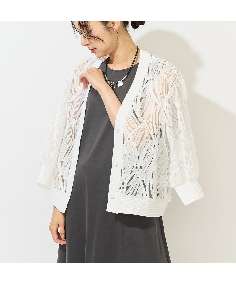 【ジョルジュ レッシュ/GEORGES RECH】のナイロンチュールテープ刺繍カーディガン インテリア・キッズ・メンズ・レディースファッション・服の通販 founy(ファニー) 　ファッション　Fashion　レディースファッション　Fashion for Women　トップス・カットソー　Cut & Sew Tops　カーディガン・羽織り　Layered Style Cardigans　カットソー　Cut and Sewn Top　カーディガン　Cardigan, Knitwear　キャミソール　Camisole, Spaghetti Strap Top　シフォン　Chiffon, Lightweight Fabric　人気　Popular, Best Seller　冬　Winter / This Winter　夏　Summer　春　Spring　洗える　Machine Washable　秋　Autumn　羽織　Haori, Light Jacket　ホワイト|ID: prp329100004603428 ipo3291000000032744508