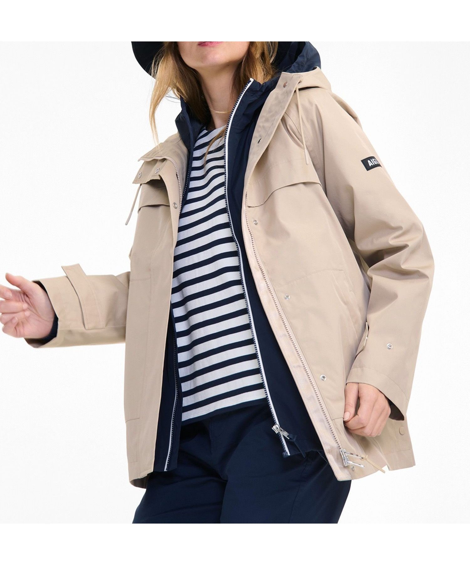 【エーグル/AIGLE】のMTD 防水 透湿 マルチポケットフーデッドジャケット T-KIT対応 インテリア・キッズ・メンズ・レディースファッション・服の通販 founy(ファニー) 　ファッション　Fashion　レディースファッション　Fashion for Women　アウター　Coat / Outerwear Collection　レディースジャケット・軽アウター　Jackets　シリコン　Silicone, Silicone Material　ジャケット　Jacket, Outerwear　スリット　Slit, Slit Detail　ドローストリング　Drawstring, Pull Cord　パーカー　Hoodie, Parka　フロント　Front, Front Design　プリント　Print, Printed Pattern　ポケット　Pocket, Pocket Detail　ライニング　Inner Lining, Inner Fabric, Lined　軽量　Lightweight, Ultra Light　ベージュ|ID: prp329100004603442 ipo3291000000032744658