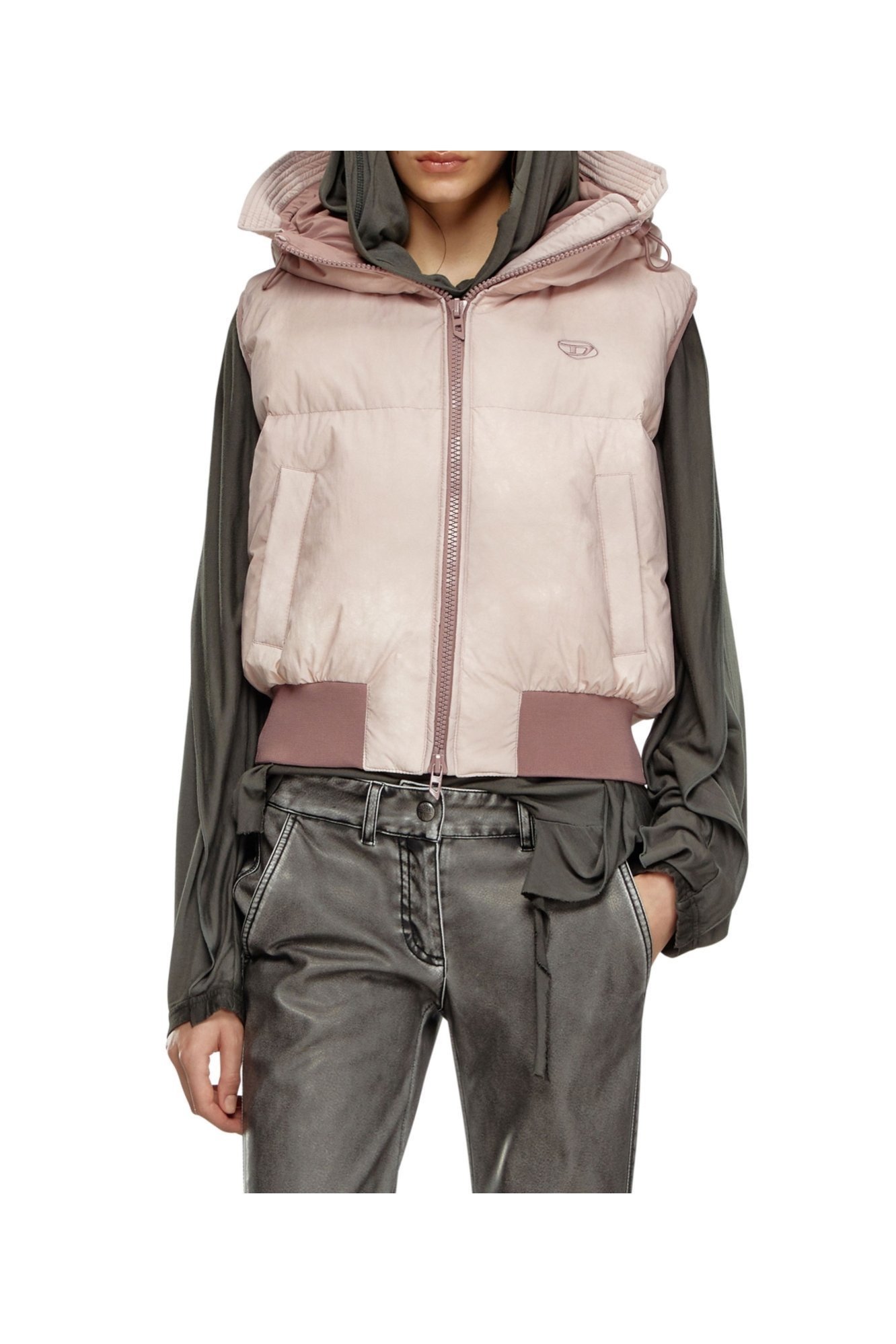 【ディーゼル/DIESEL】のレディース ダウンベスト フーディー インテリア・キッズ・メンズ・レディースファッション・服の通販 founy(ファニー) 　ファッション　Fashion　レディースファッション　Fashion for Women　アウター　Coat / Outerwear Collection　トップス・カットソー　Cut & Sew Tops　ベスト&ジレ / 重ね着スタイル　Vests & Gilets　シンプル　Simple, Minimal　ダウン　Down, Puffer　ドローストリング　Drawstring, Pull Cord　フィット　Fit, Slim Fit　フロント　Front, Front Design　ベスト　Vest, Waistcoat　ポケット　Pocket, Pocket Detail　ランダム　Random, Irregular　リアル　Real, Realistic　ピンク|ID: prp329100004603450 ipo3291000000032744745