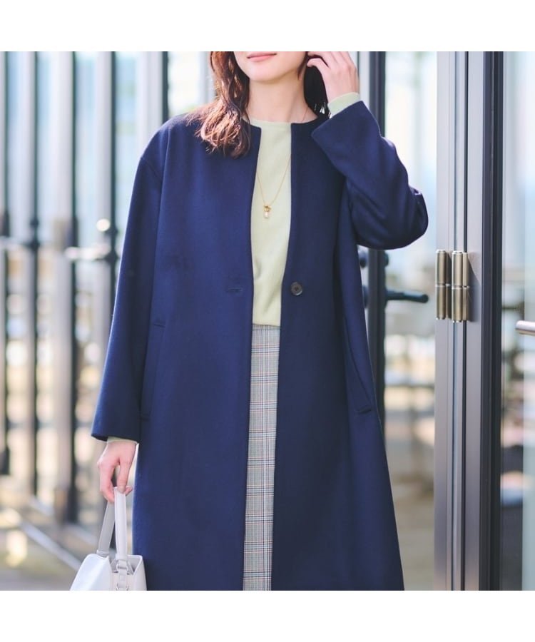 【アンタイトル/UNTITLED】の【日本製】カシミヤ混ノーカラーコート インテリア・キッズ・メンズ・レディースファッション・服の通販 founy(ファニー) 　ファッション　Fashion　レディースファッション　Fashion for Women　アウター　Coat / Outerwear Collection　コート・ロングコート・ピーコート　Long Coats, Peacoats & More　おすすめ　Recommended / Our Picks　ショルダー　Shoulder, Shoulder Strap　ドロップ　Drop Shoulder, Dropped Style　フロント　Front, Front Design　日本製　Made In Japan　ネイビー|ID: prp329100004603451 ipo3291000000032744768