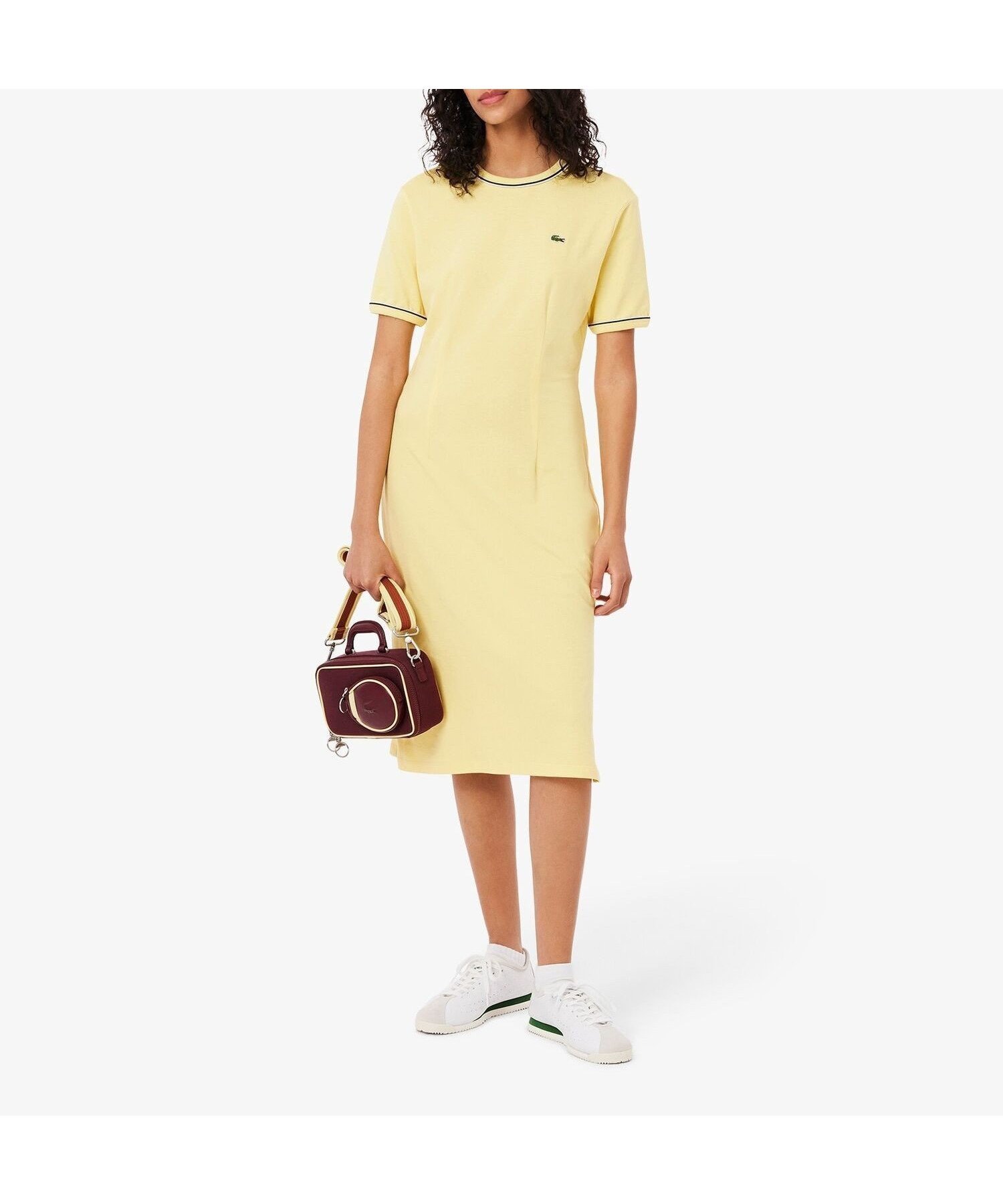 【ラコステ/LACOSTE】の配色ラインドリブTシャツドレス ワンピース インテリア・キッズ・メンズ・レディースファッション・服の通販 founy(ファニー) 　ファッション　Fashion　レディースファッション　Fashion for Women　ワンピース　Dresses　フォーマル・パーティードレス・結婚式用ドレス　Elegant & Casual Dresses　シンプル　Simple, Minimal　ドレス　Dress, One-Piece　イエロー|ID: prp329100004603664 ipo3291000000032748718