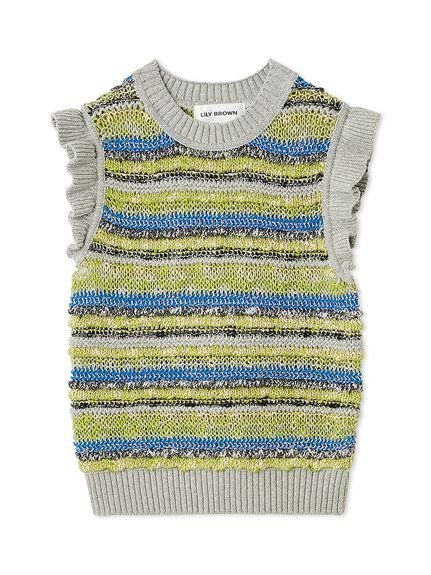 【リリーブラウン/Lily Brown】のMIXボーダーニットトップス 人気、トレンドファッション・服の通販 founy(ファニー) 　ファッション　Fashion　レディースファッション　Fashion for Women　トップス・カットソー　Cut & Sew Tops　ニット　Knit Tops & Sweaters　フリル　Frill, Ruffle　ボーダー　Border, Stripe　ランダム　Random, Irregular　 other-1|ID: prp329100004603721 ipo3291000000032750198