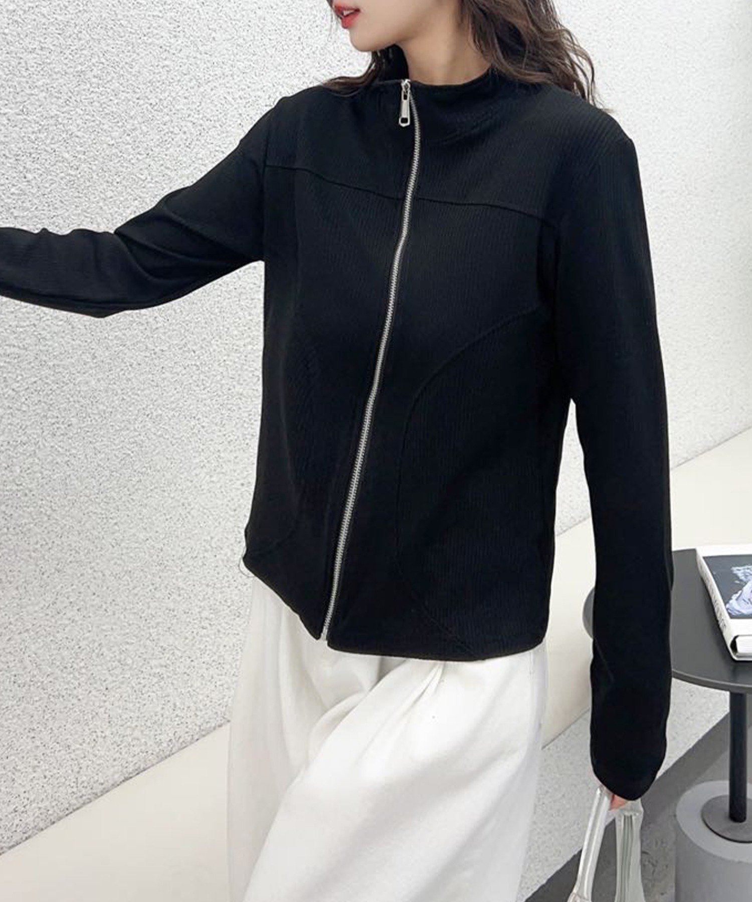 【アイモハ/aimoha】のaimoha - select -/リブジップアップジャケット インテリア・キッズ・メンズ・レディースファッション・服の通販 founy(ファニー) 　ファッション　Fashion　レディースファッション　Fashion for Women　アウター　Coat / Outerwear Collection　レディースジャケット・軽アウター　Jackets　シンプル　Simple, Minimal　スタイリッシュ　Stylish, Fashionable　ハイネック　High Neck, Mock Neck　フィット　Fit, Slim Fit　ブラック|ID: prp329100004603722 ipo3291000000032750207