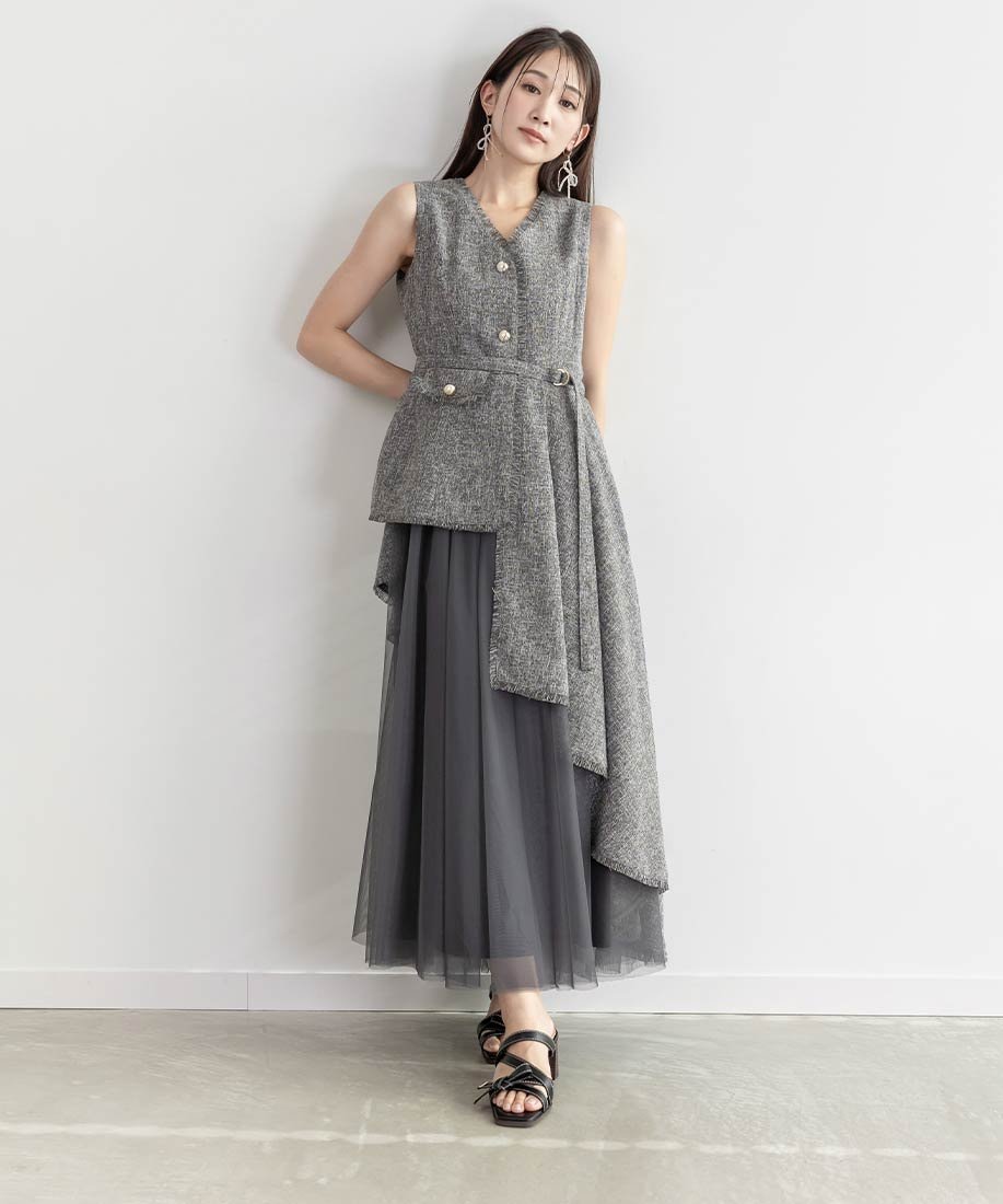 【ランダ/RANDA】の【4サイズ展開】チュールレイヤードジャケットワンピース インテリア・キッズ・メンズ・レディースファッション・服の通販 founy(ファニー) 　ファッション　Fashion　レディースファッション　Fashion for Women　アウター　Coat / Outerwear Collection　レディースジャケット・軽アウター　Jackets　2024年　2024　2024-2025秋冬・A/W　Autumn/Winter 2024–25 AW24–25　おすすめ　Recommended / Our Picks　インナー　Innerwear　シューズ　Shoes, Footwear　チュール　Tulip, Tulip Motif　フェミニン　Feminine, Girly　夏　Summer　春　Spring　S/S・春夏　SS, Spring/Summer, Warm Season　D.GRAY|ID: prp329100004603754 ipo3291000000032751026