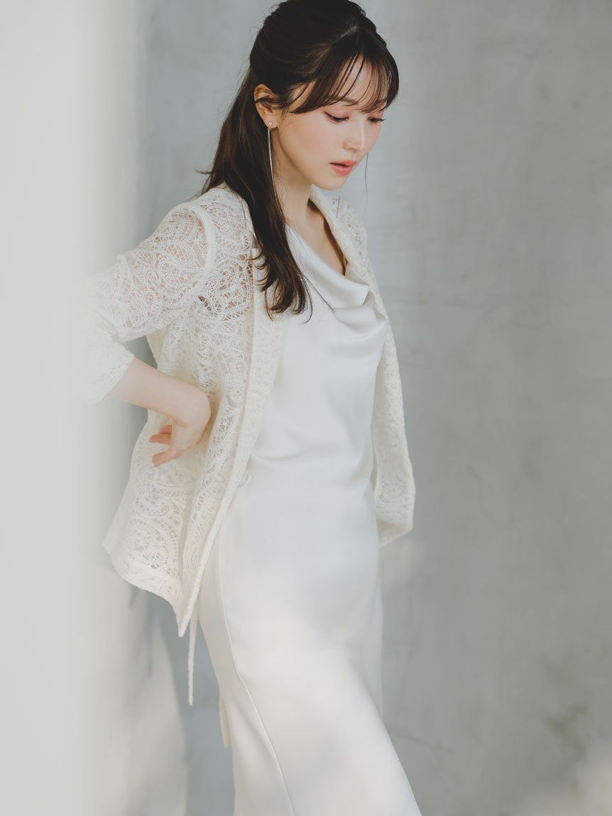 【スナイデル/SNIDEL】のレースジャケット×サテンキャミワンピースSET 人気、トレンドファッション・服の通販 founy(ファニー) 　ファッション　Fashion　レディースファッション　Fashion for Women　アウター　Coat / Outerwear Collection　レディースジャケット・軽アウター　Jackets　ワンピース　Dresses　キャミソールワンピース　Camisole Dresses　アシンメトリー　Asymmetrical Style　エレガント 上品　Elegant　春　Spring　カーディガン　Cardigan, Knitwear　サテン　Satin, Glossy Fabric　ジャケット　Jacket, Outerwear　デニム　Denim, Jeans Material　ペイズリー　Paisley, Ethnic Pattern　リボン　Ribbon, Bow　レース　Lace, Lace Fabric　S/S・春夏　SS, Spring/Summer, Warm Season　おすすめ　Recommended / Our Picks　夏　Summer　 other-1|ID: prp329100004603803 ipo3291000000032751715