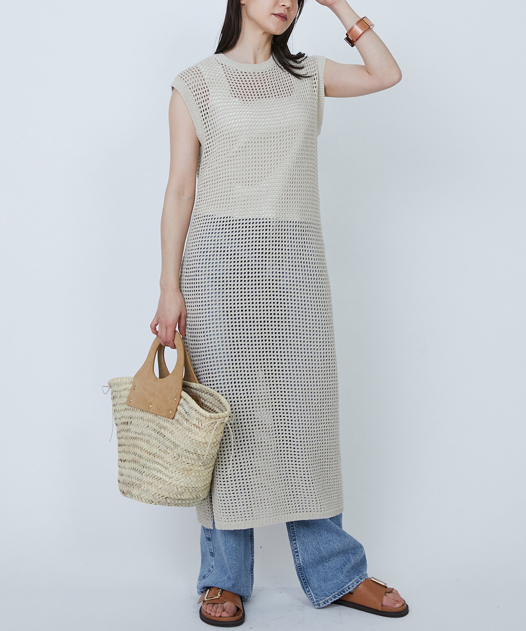 【その他のブランド/Other】のメッシュタンクワンピース インテリア・キッズ・メンズ・レディースファッション・服の通販 founy(ファニー) 　ファッション　Fashion　メンズファッション　Fashion for Men　おすすめ　Recommended / Our Picks　スリット　Slit, Slit Detail　メッシュ　Mesh, Net Fabric　ループ　Loop, Loop Knit　軽量　Lightweight, Ultra Light　Beige|ID: prp329100004603838 ipo3291000000032752166