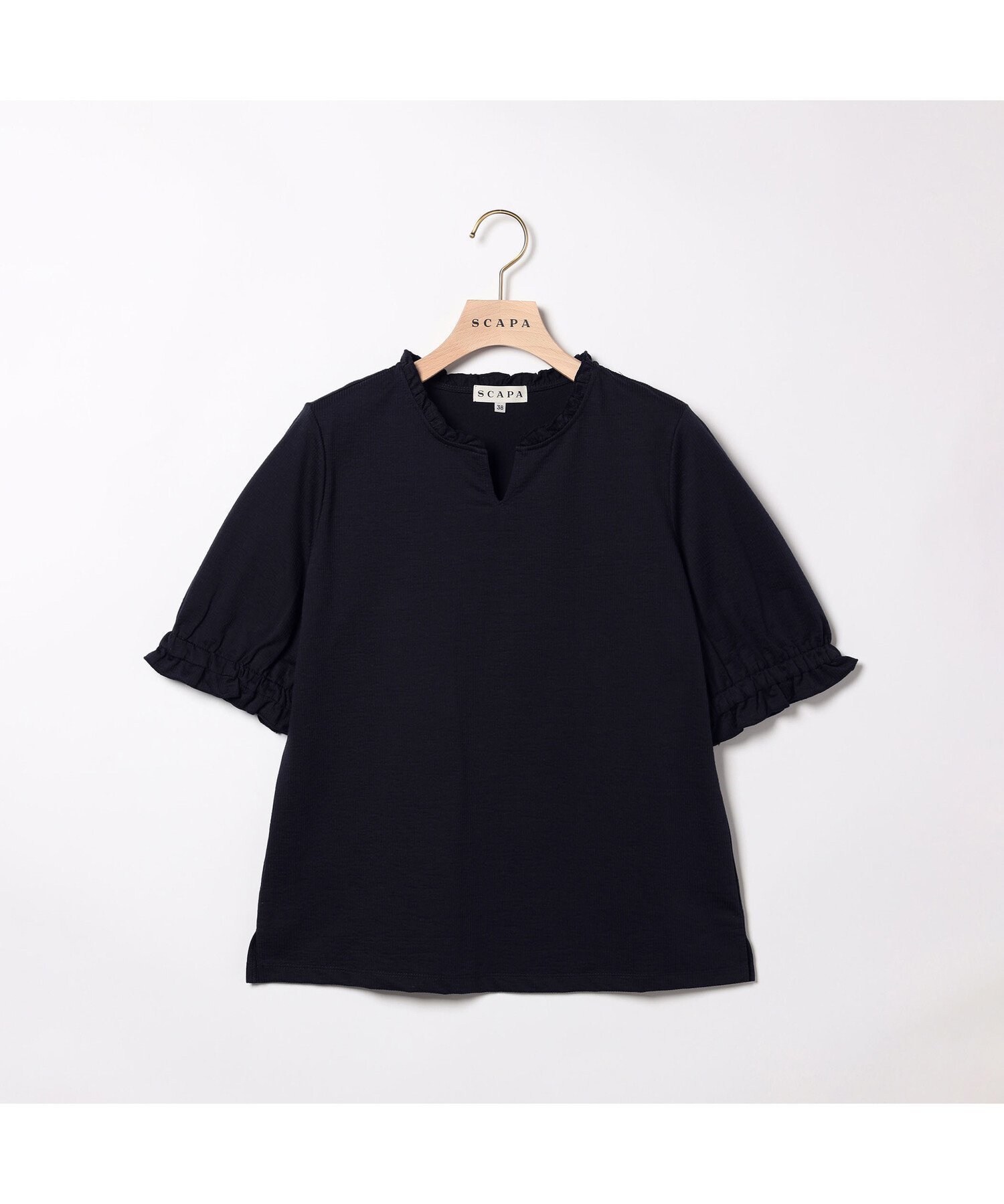 【スキャパ/SCAPA】のコットンリネン半袖カットソー 人気、トレンドファッション・服の通販 founy(ファニー) 　ファッション　Fashion　レディースファッション　Fashion for Women　トップス・カットソー　Cut & Sew Tops　カットソー・ベーシックTシャツ　Cut-and-Sewn Tops / Stretch Tees & Basics　カットソー　Cut and Sewn Top　ギャザー　Gathered, Ruffled　シンプル　Simple, Minimal　スリット　Slit, Slit Detail　フリル　Frill, Ruffle　ボトム　Bottoms, Lower Wear　リネン　Linen, Linen Fabric　エレガント 上品　Elegant　半袖　Short Sleeve, Half Sleeve　無地　Plain, Solid Color　 other-1|ID: prp329100004603846 ipo3291000000032752279