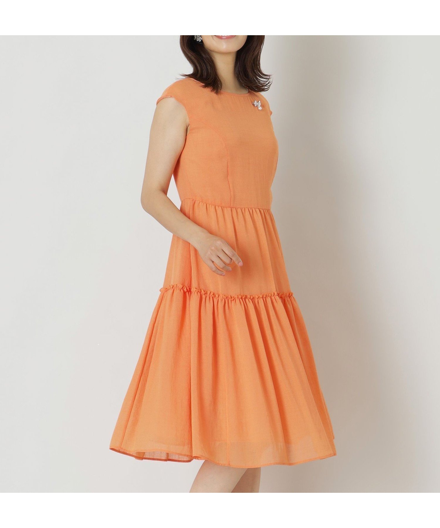 【トゥー ビー シック/TO BE CHIC】のスラブボイル ワンピース インテリア・キッズ・メンズ・レディースファッション・服の通販 founy(ファニー) 　ファッション　Fashion　レディースファッション　Fashion for Women　ワンピース　Dresses　エレガント 上品　Elegant　コンパクト　Compact, Small Size　サマー　Summer, Summer Style　スリーブ　Sleeve, Long Sleeve / Short Sleeve　ティアード　Tiered, Tiered Style　ドレス　Dress, One-Piece　フィット　Fit, Slim Fit　フレンチ　French, French Style　オレンジ|ID: prp329100004603854 ipo3291000000032752349