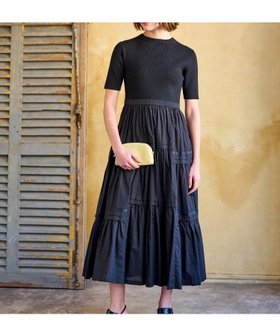 【ドレステリア/DRESSTERIOR】の【大人百花春号掲載 モデル美香さん着用】リブニットドッキングワンピース 人気、トレンドファッション・服の通販 founy(ファニー) ファッション Fashion レディースファッション Fashion for Women ワンピース Dresses エレガント 上品 Elegant ギャザー Gathered, Ruffled 切替 Switching, Contrast Panel サテン Satin, Glossy Fabric ストレッチ Stretch, Stretchy Fabric ティアード Tiered, Tiered Style ドレス Dress, One-Piece 人気 Popular, Best Seller フィット Fit, Slim Fit ポケット Pocket, Pocket Detail 半袖 Short Sleeve, Half Sleeve ロング Long, Long-Length 夏 Summer |ID:prp329100004603865