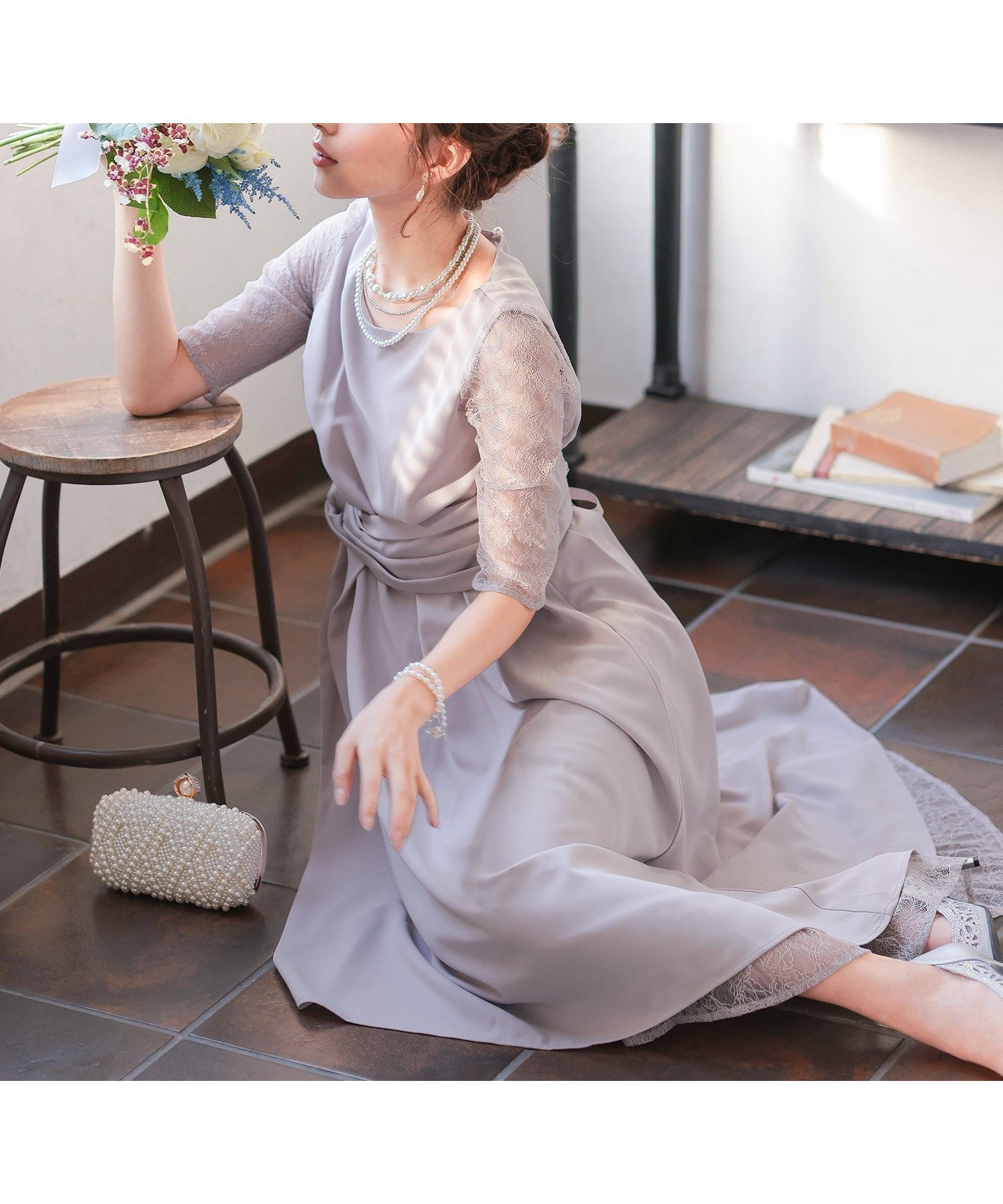 【その他のブランド/Other】の袖レースウエストモチーフワンピース 結婚式ドレス インテリア・キッズ・メンズ・レディースファッション・服の通販 founy(ファニー) 　ファッション　Fashion　レディースファッション　Fashion for Women　ワンピース　Dresses　フォーマル・パーティードレス・結婚式用ドレス　Elegant & Casual Dresses　おすすめ　Recommended / Our Picks　エレガント 上品　Elegant　シンプル　Simple, Minimal　ドレス　Dress, One-Piece　ネックレス　Necklace, Pendant Necklace　レース　Lace, Lace Fabric　二次会　After Party　披露宴　Wedding Reception　結婚式　Wedding　ラベンダー|ID: prp329100004603886 ipo3291000000032752781