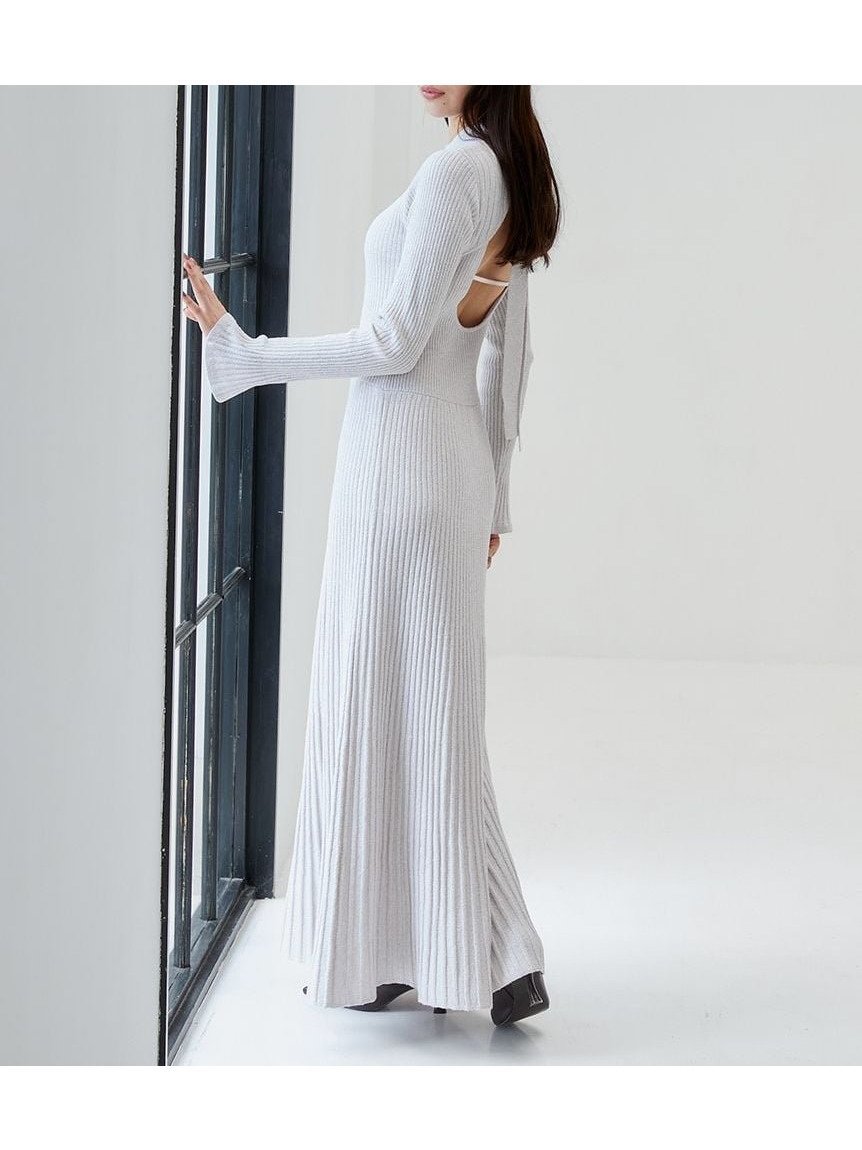 【スナイデル/SNIDEL】のバックオープンニットワンピース 人気、トレンドファッション・服の通販 founy(ファニー) 　ファッション　Fashion　レディースファッション　Fashion for Women　ワンピース　Dresses　ニットワンピース　Knit Dresses　ウェーブ　Wavy Pattern　春　Spring　今季　This Season, Current Season　シンプル　Simple, Minimal　ストレート　Straight, Straight Cut　トレンド　Trend, Trending Now　人気　Popular, Best Seller　フレア　Flare, Flared　フロント　Front, Front Design　リボン　Ribbon, Bow　ロング　Long, Long-Length　おすすめ　Recommended / Our Picks　 other-1|ID: prp329100004603892 ipo3291000000032752865